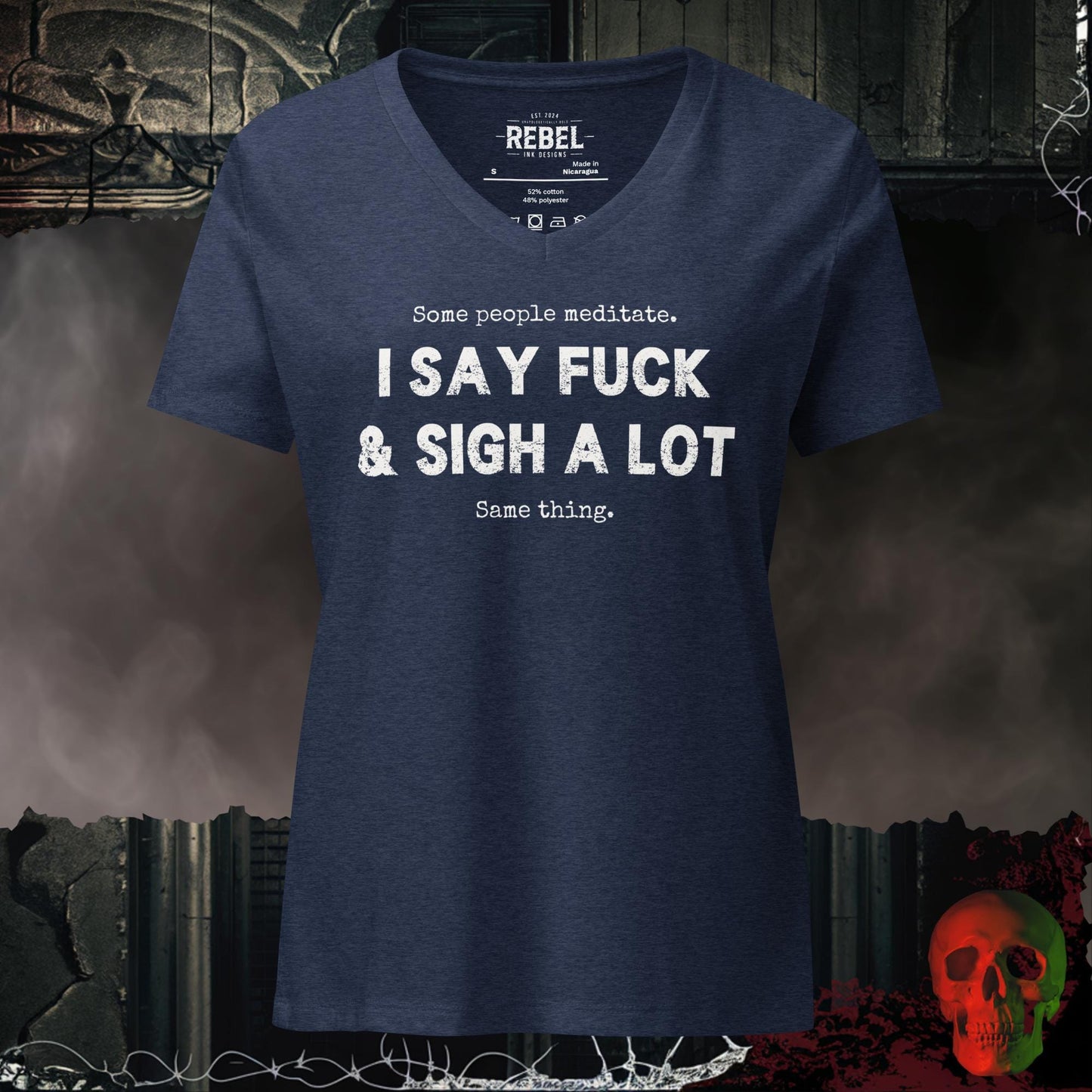 V-Neck Heather Navy / S Some People Meditate Relaxed V-Neck