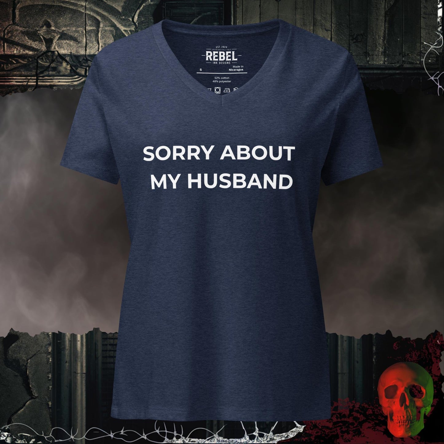 V-Neck Heather Navy / S Sorry About My Husband Relaxed V-Neck