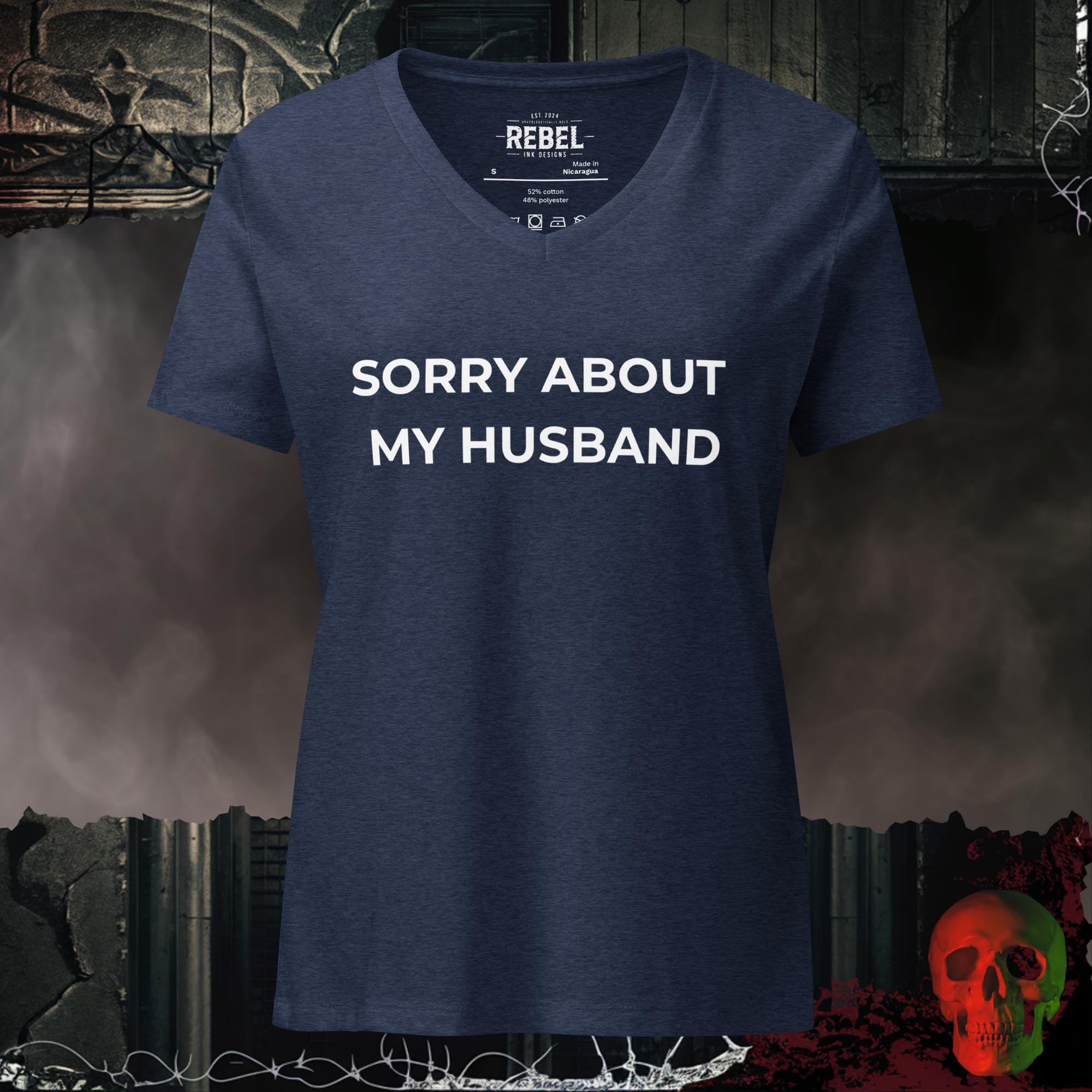 V-Neck Heather Navy / S Sorry About My Husband Relaxed V-Neck