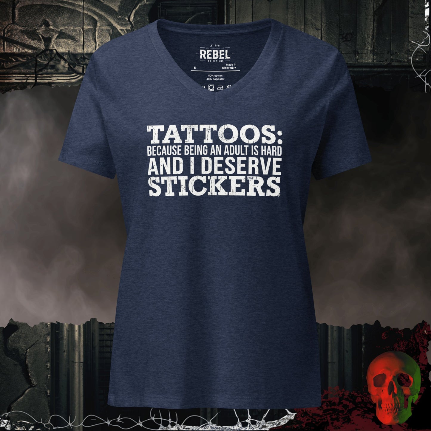 V-Neck Heather Navy / S Tattoos Are Just Stickers Relaxed V-Neck