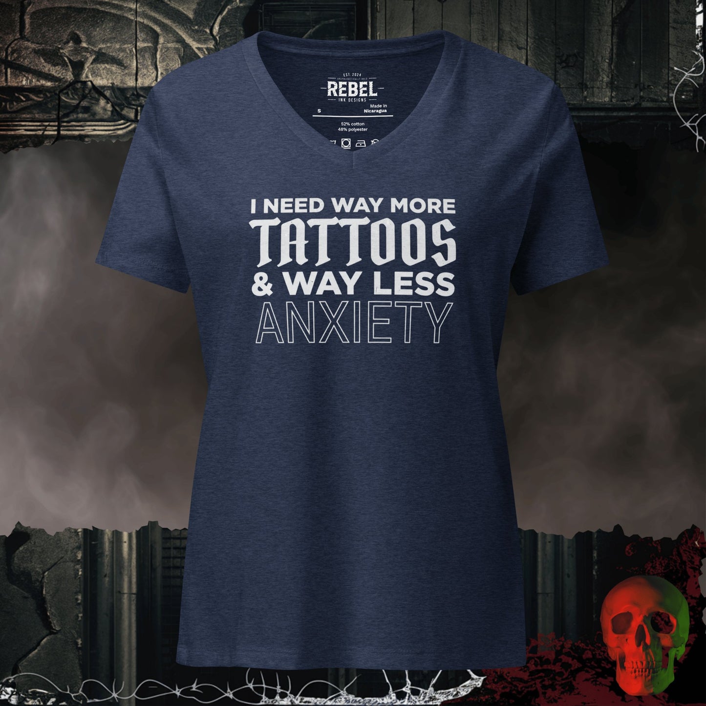 V-Neck Heather Navy / S Way More Tattoos Relaxed V-Neck