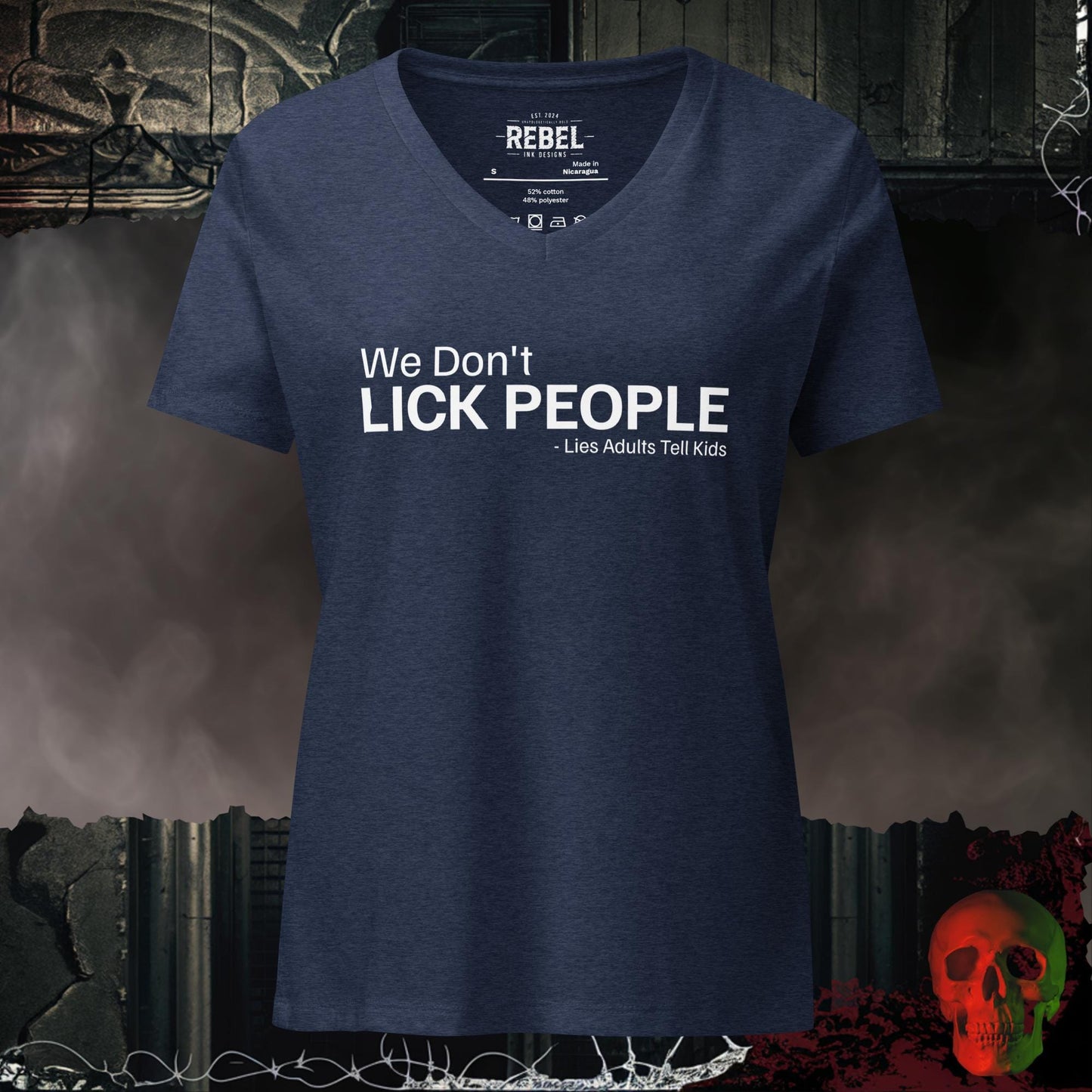 V-Neck Heather Navy / S We Don't Lick People Relaxed V-Neck