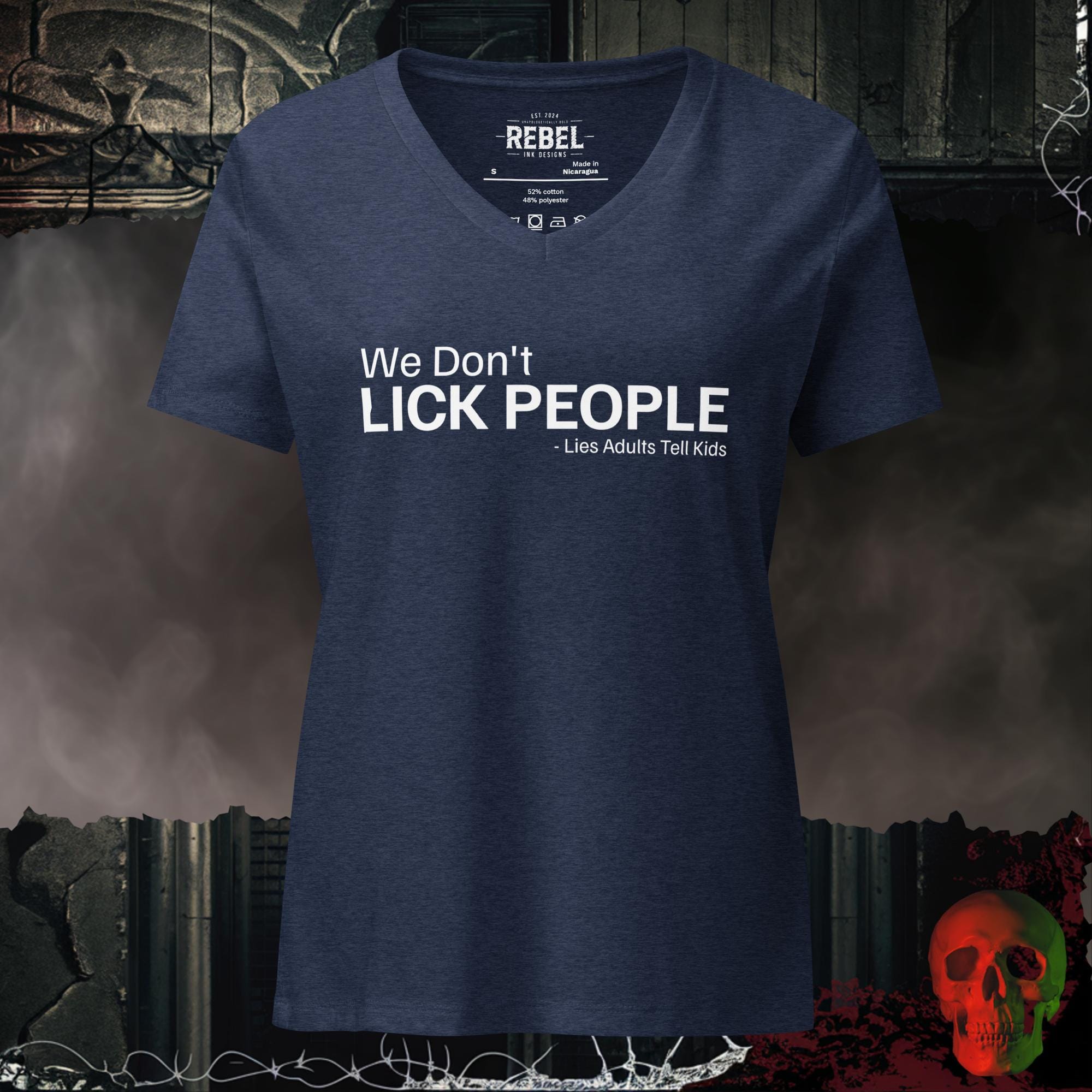 V-Neck Heather Navy / S We Don't Lick People Relaxed V-Neck
