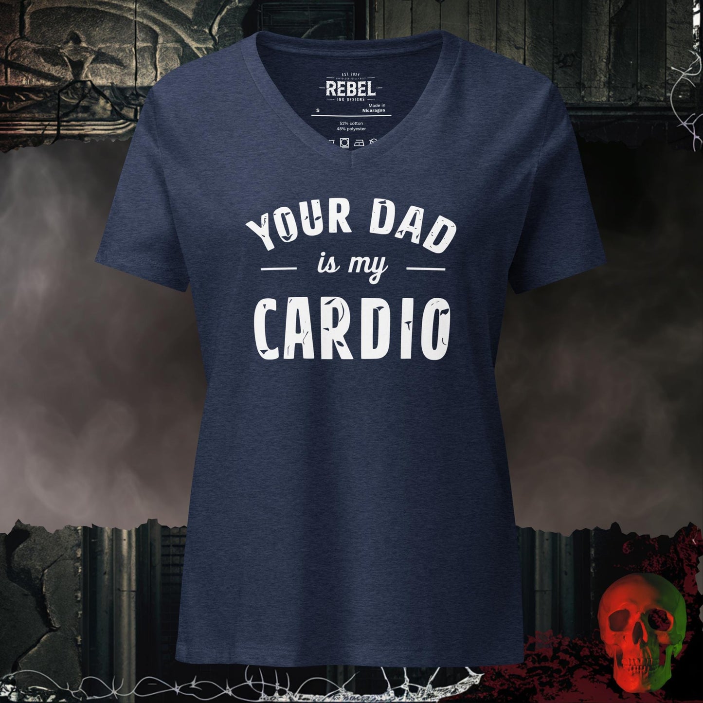 V-Neck Heather Navy / S Your Dad Is My Cardio Relaxed V-Neck
