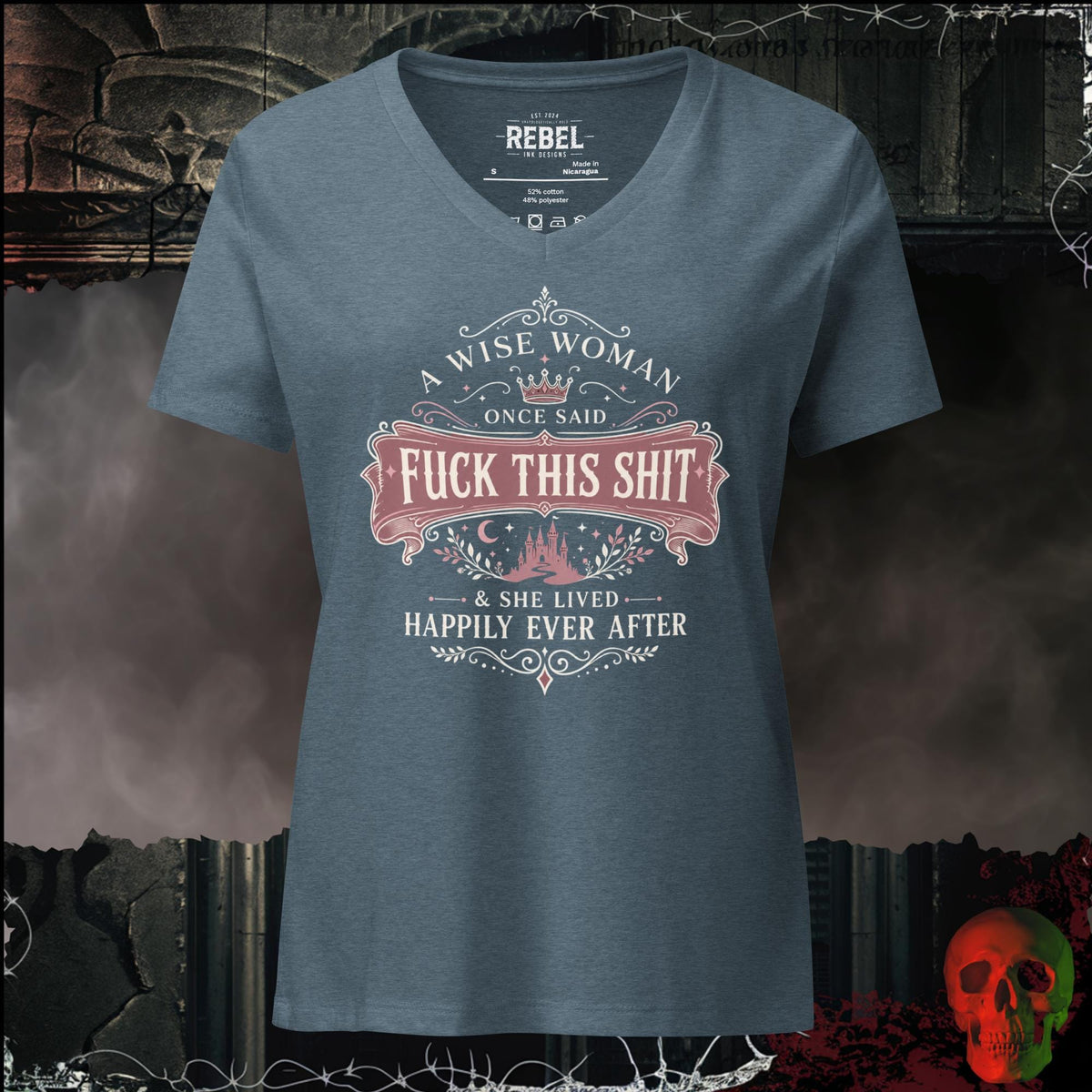 V-Neck Heather Slate / S A Wise Woman Once Said F*ck This Shit & She Lived Happily Ever After Women's V-Neck Tee | Rebel Ink Designs