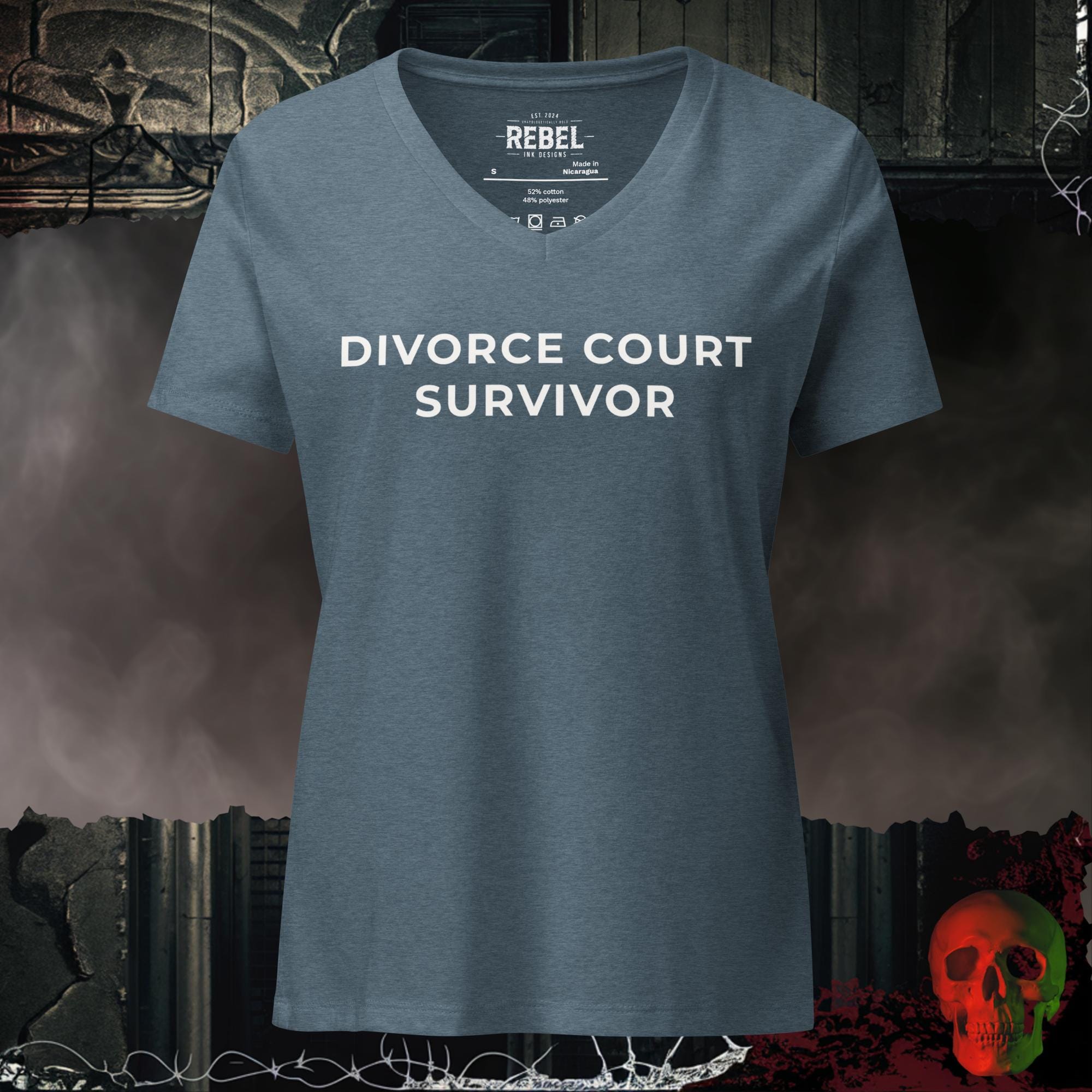 V-Neck Heather Slate / S Divorce Court Survivor V-Neck Tee | Rebel Ink Designs