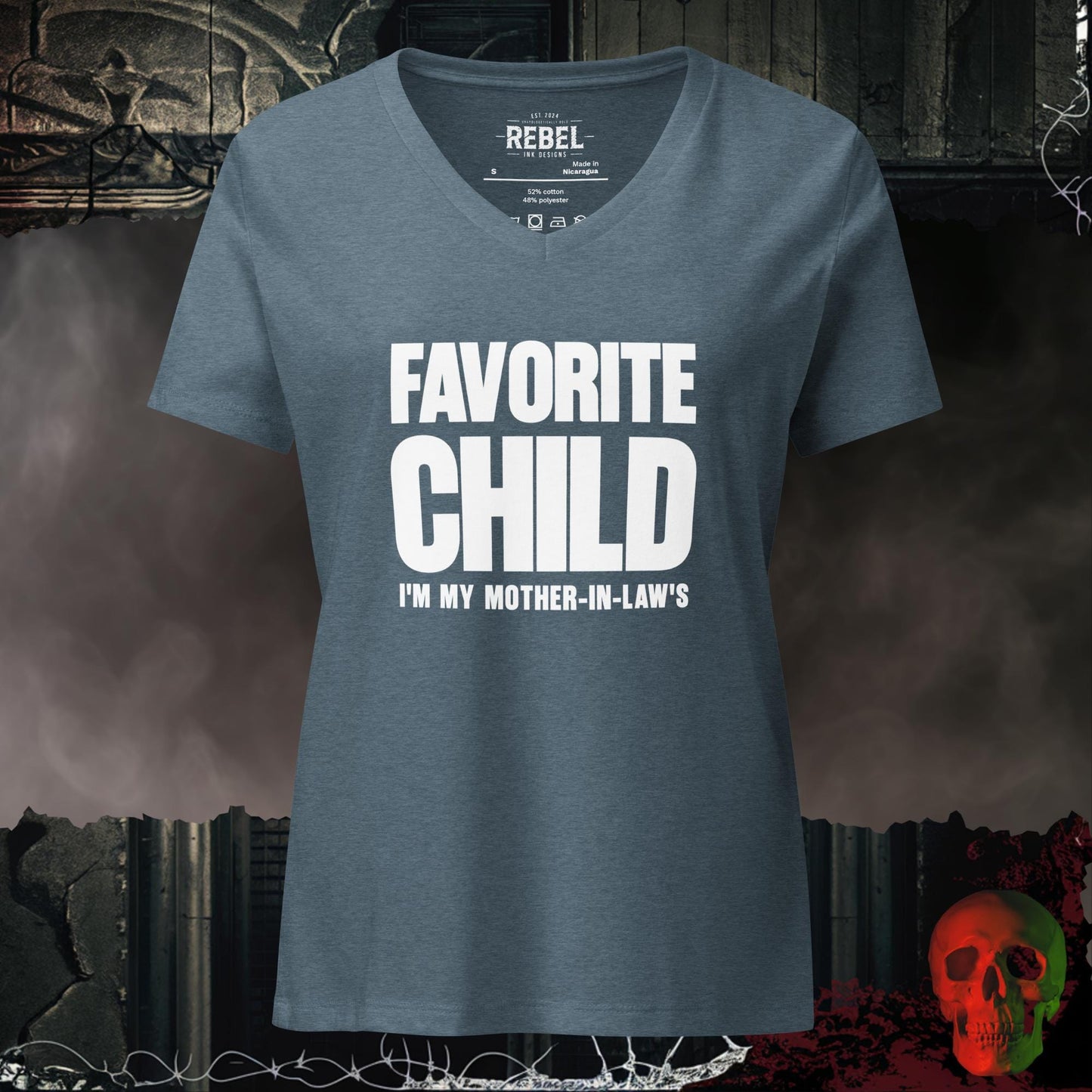 V-Neck Heather Slate / S Favorite Child I'm My Mother-In-Law's Confident Women's V-Neck