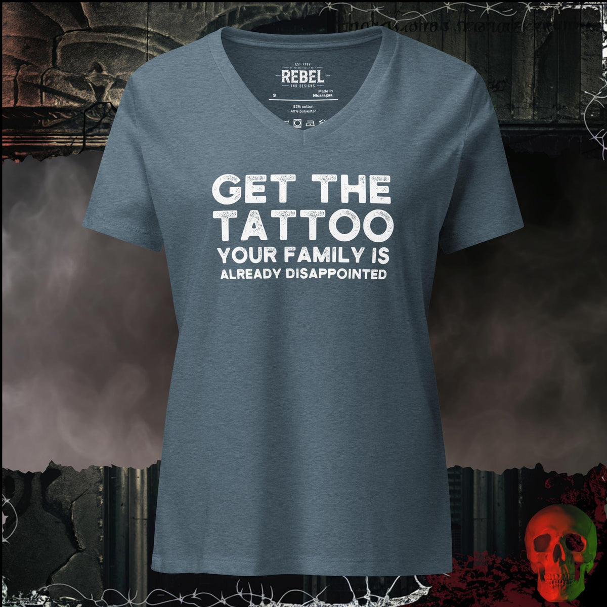 V-Neck Heather Slate / S Get the Tattoo Women's V-Neck Tee | Rebel Ink Designs