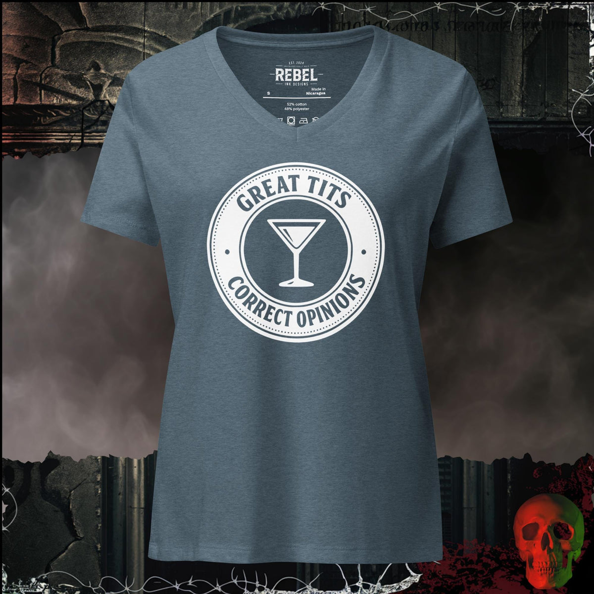 V-Neck Heather Slate / S Great Tits, Correct Opinions Women's V-Neck Tee | Rebel Ink Designs