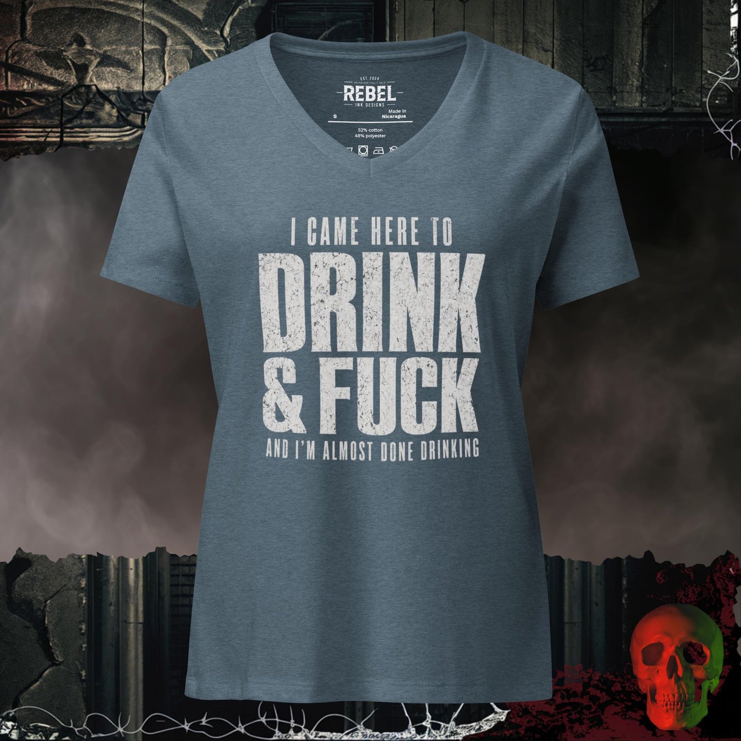 V-Neck Heather Slate / S I Came Here to Drink & F*ck Bold Graphic Women's V-Neck