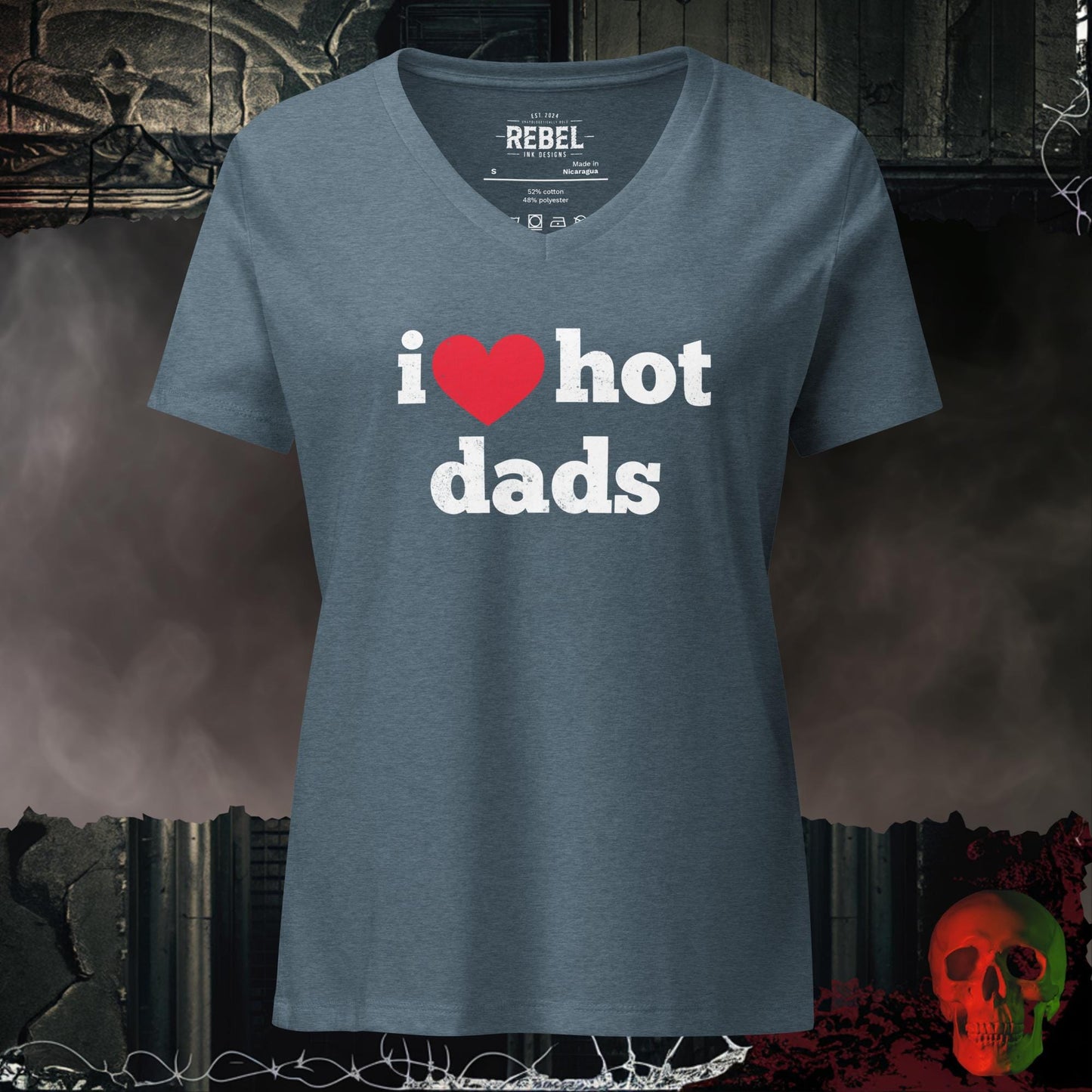 V-Neck Heather Slate / S I (Heart) Hot Dads Relaxed V-Neck