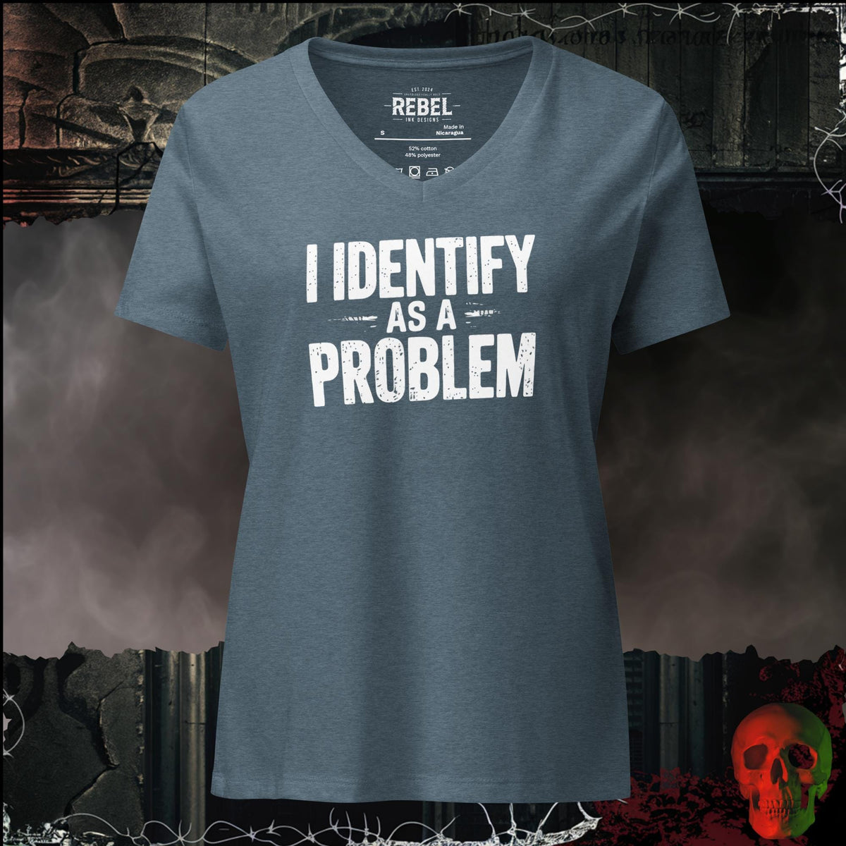 V-Neck Heather Slate / S I Identify As a Problem Women's V-Neck Tee | Rebel Ink Designs