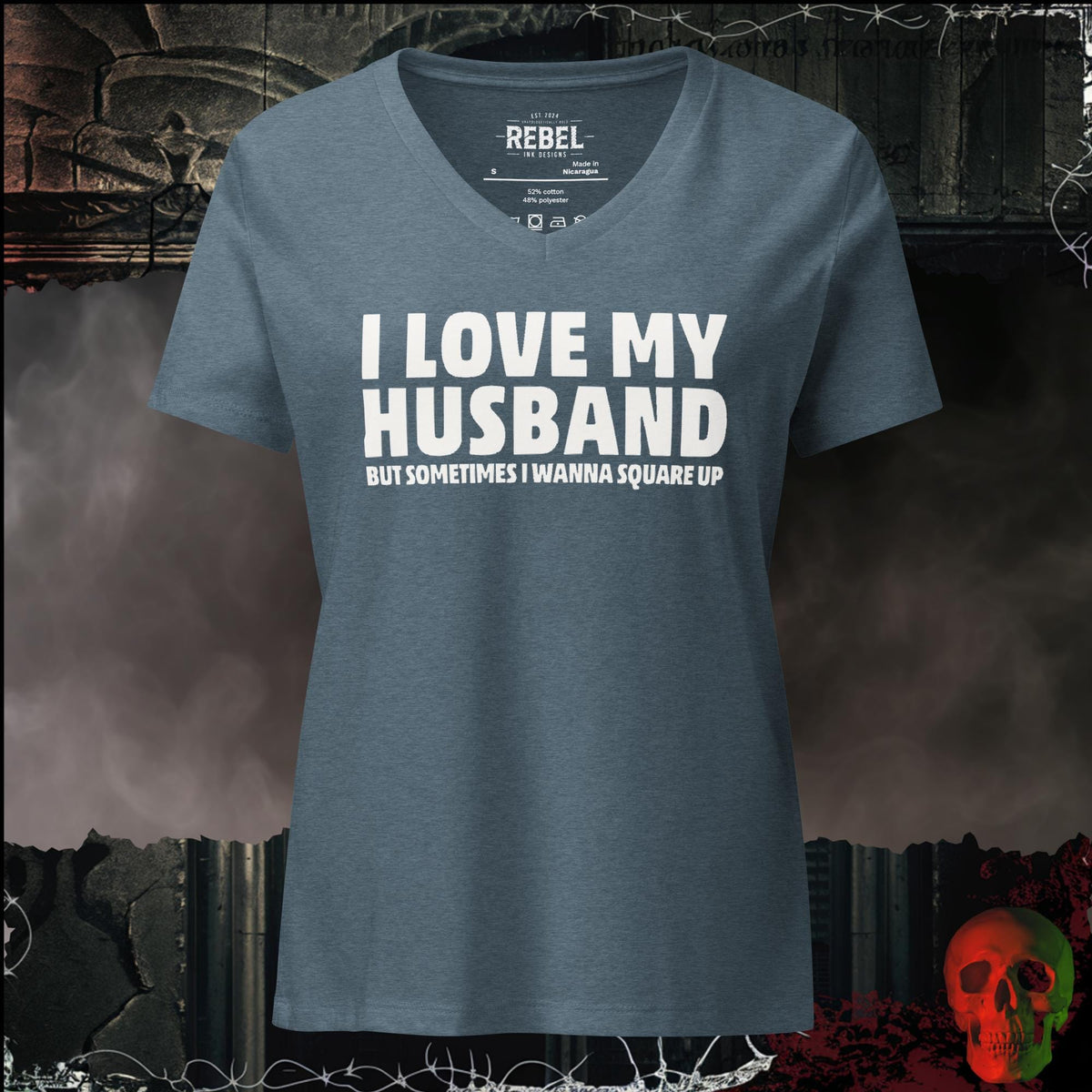 V-Neck Heather Slate / S I Love My Husband But Sometimes I Wanna Square Up Women's V-Neck Tee | Rebel Ink Designs