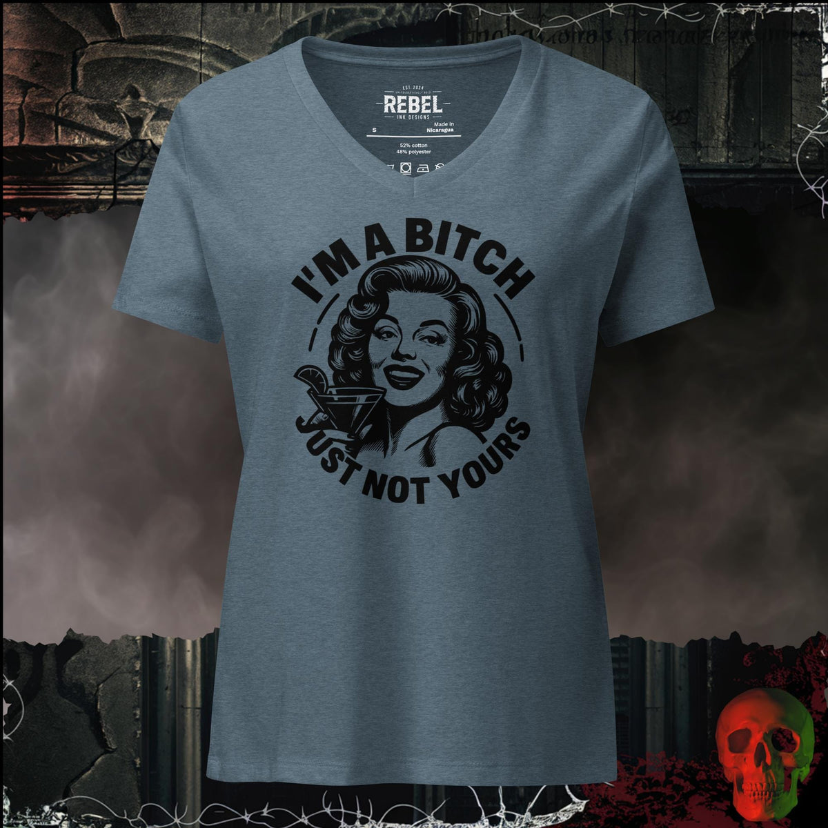 V-Neck Heather Slate / S I'm a Bitch, Just Not Yours Women's V-Neck Tee | Rebel Ink Designs
