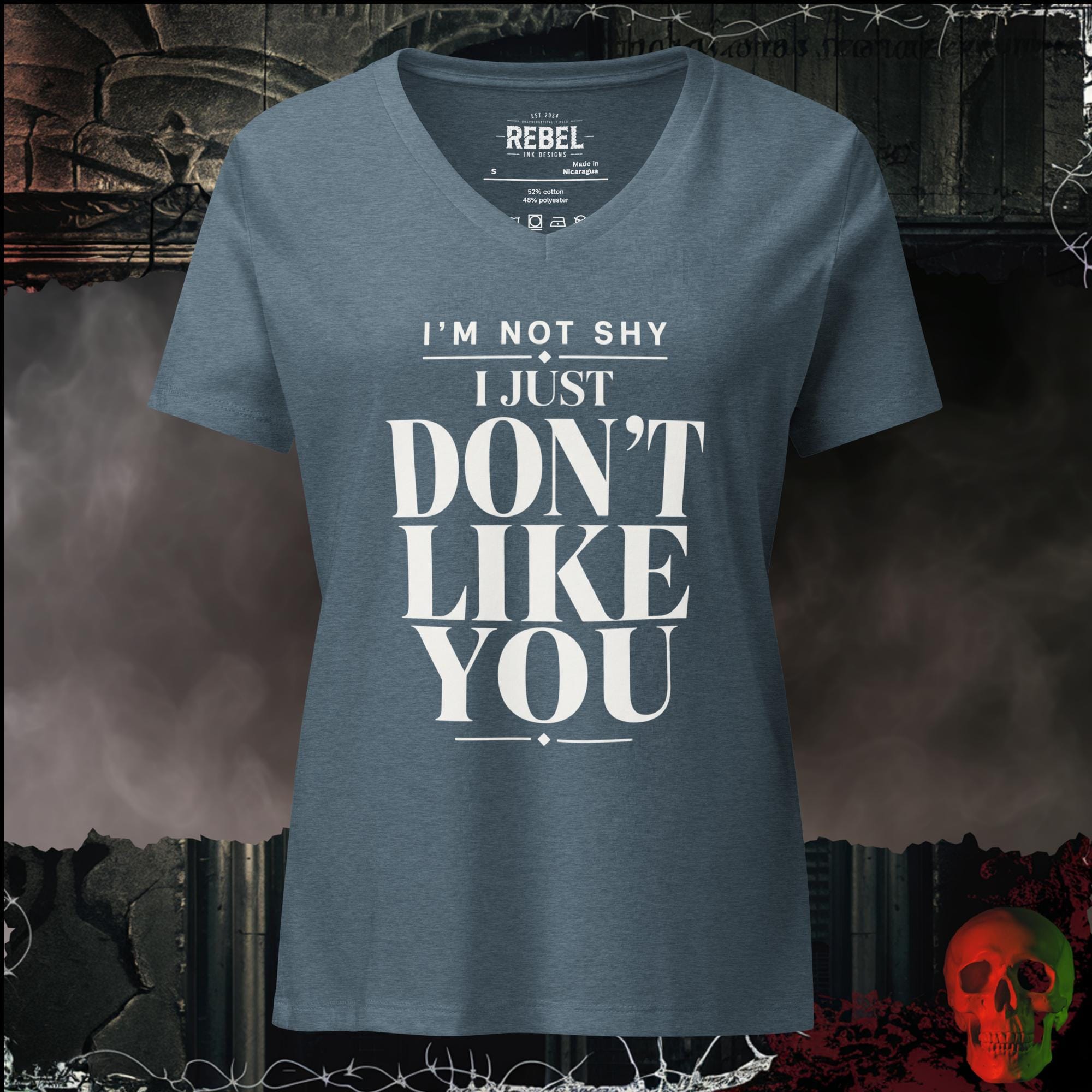 V-Neck Heather Slate / S I'm Not Shy I Just Don't Like You Women's V-Neck Tee | Rebel Ink Designs