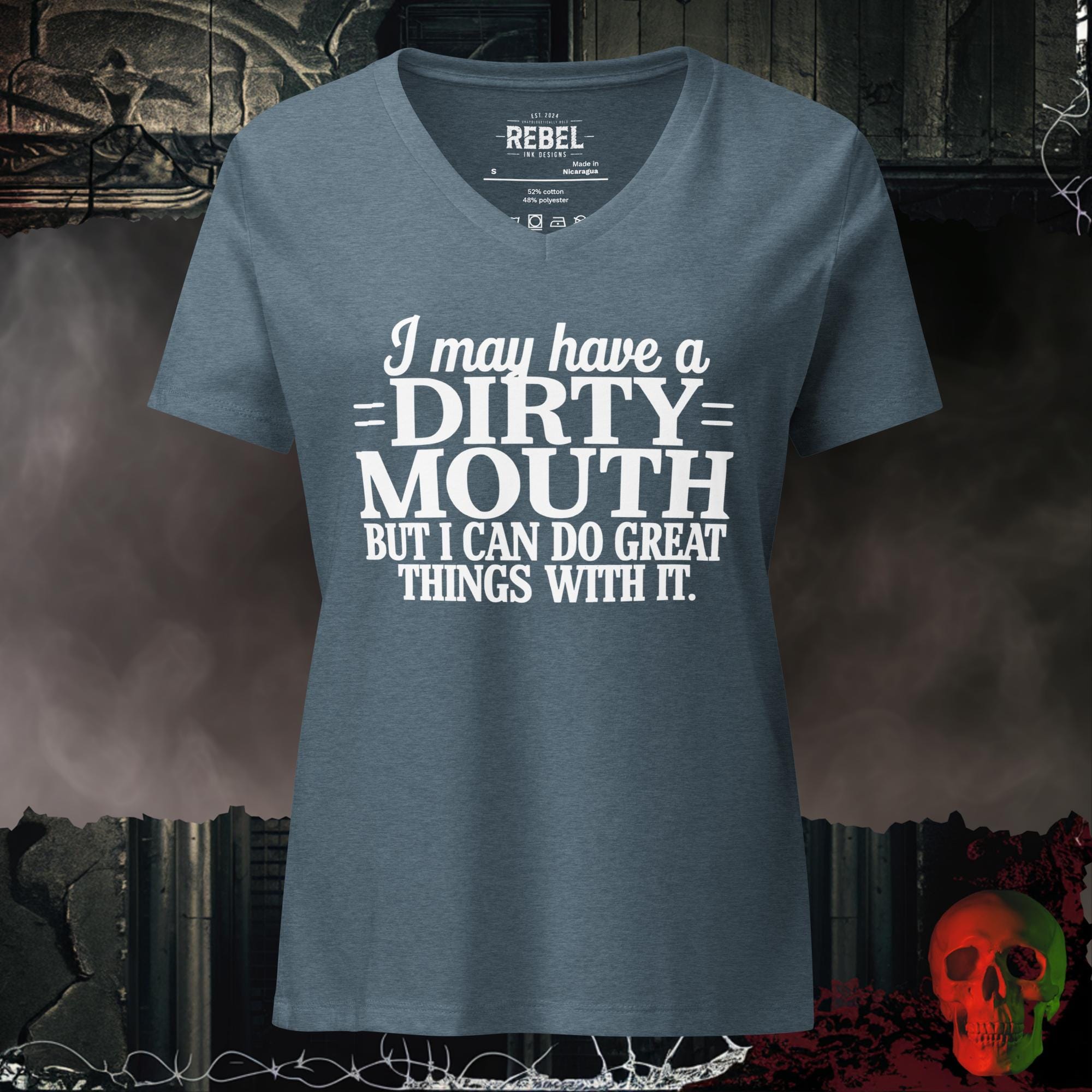 V-Neck Heather Slate / S I May Have a Dirty Mouth V-Neck Bold Funny Graphic Tee