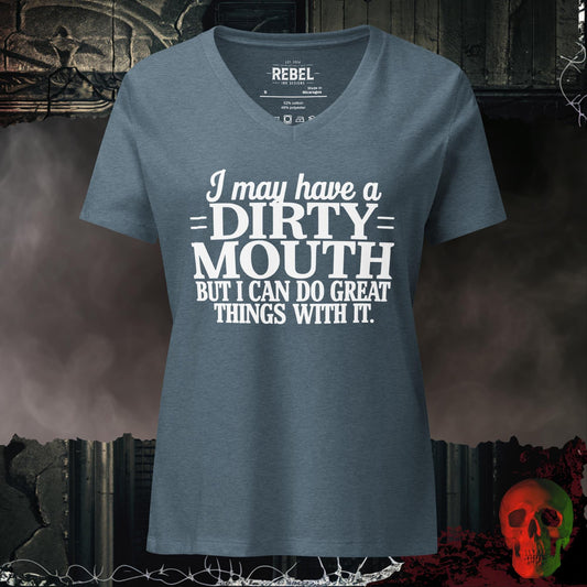 V-Neck Heather Slate / S I May Have a Dirty Mouth V-Neck Bold Funny Graphic Tee