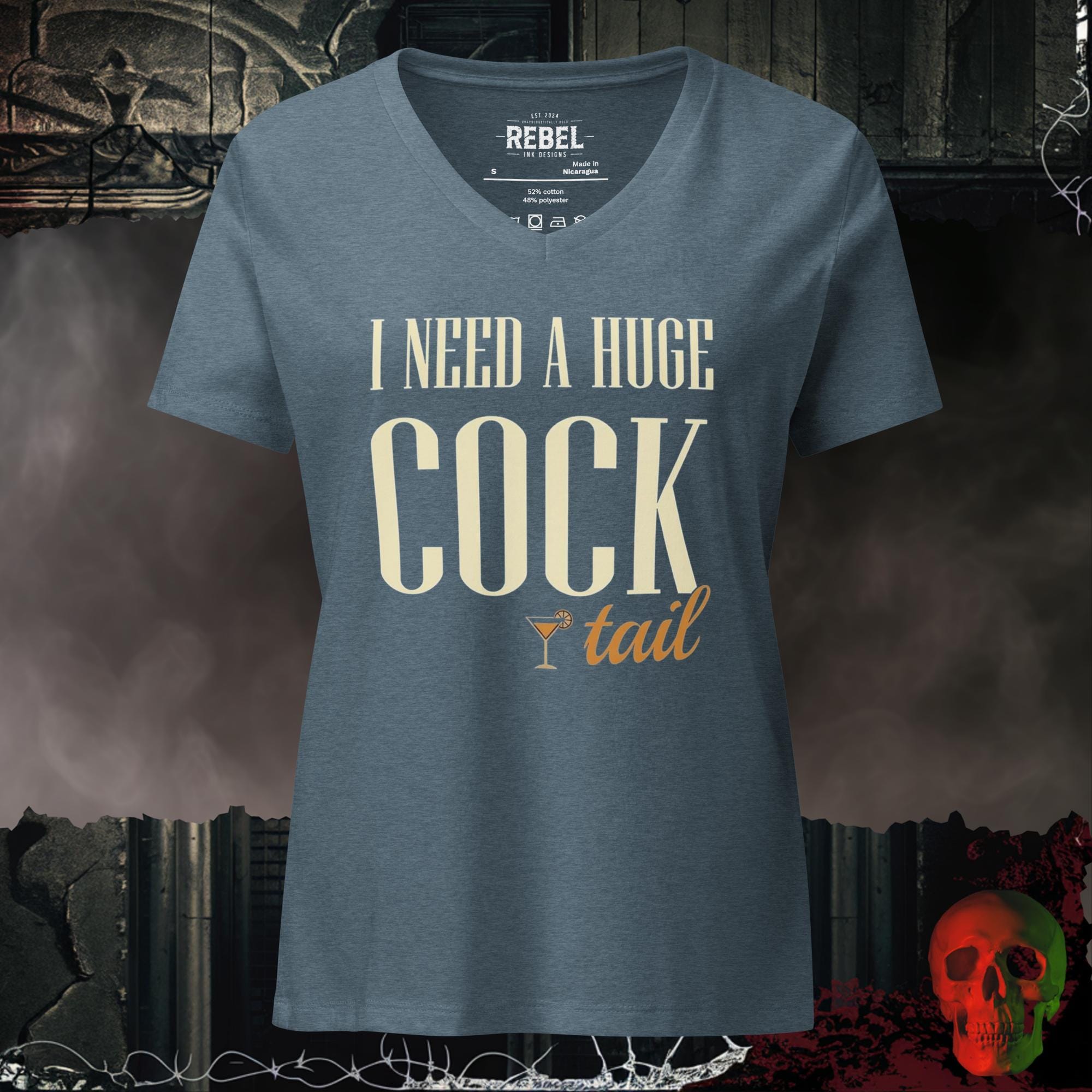 V-Neck Heather Slate / S I Need A Huge Cocktail Women's V-Neck Tee | Rebel Ink Designs
