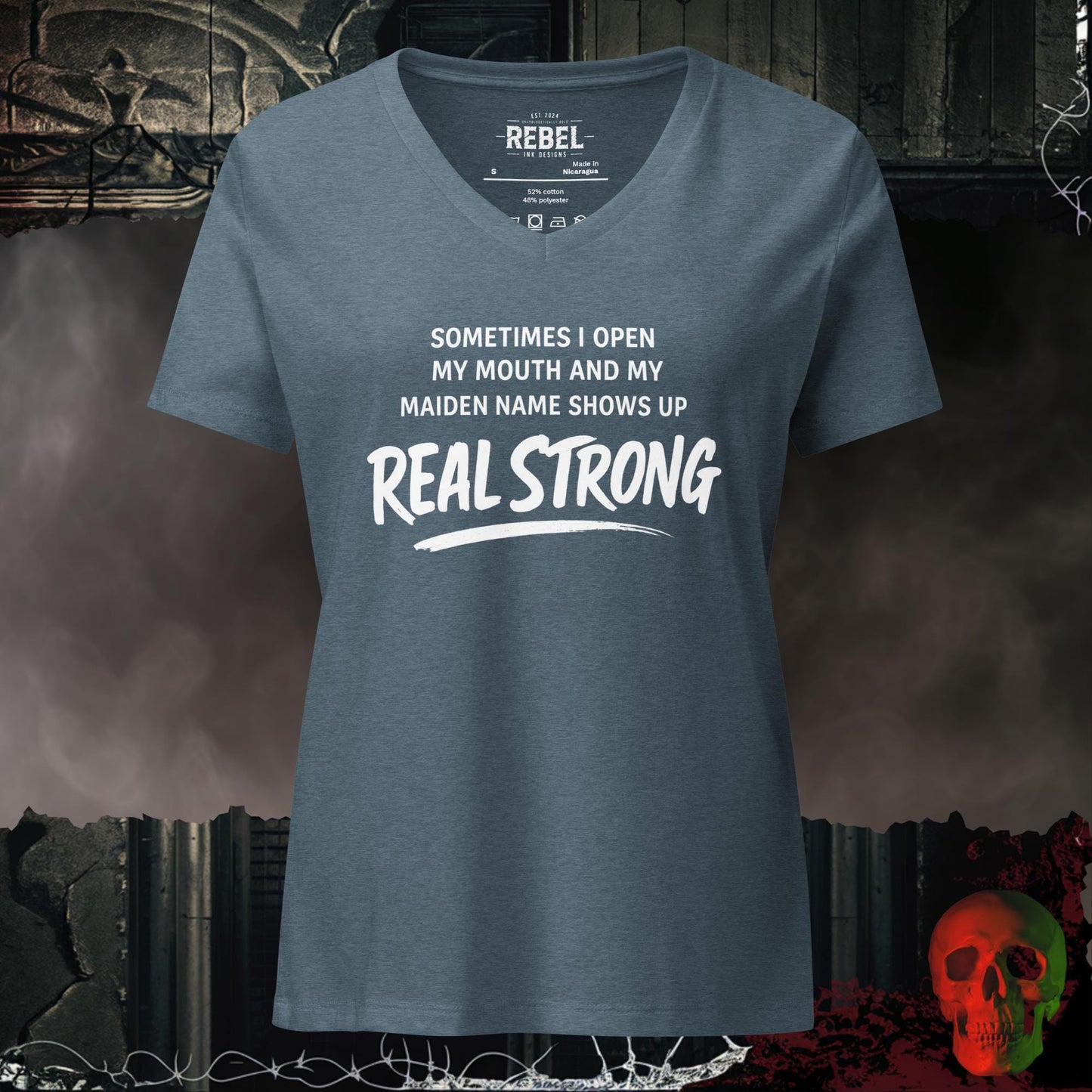 V-Neck Heather Slate / S Maiden Name Slips Out Relaxed V-Neck
