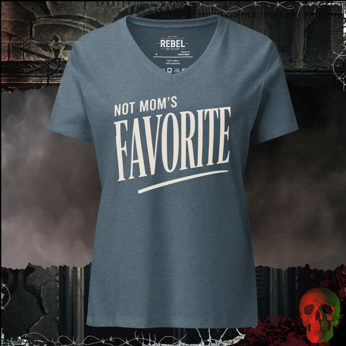 V-Neck Heather Slate / S Not Mom's Favorite Women's V-Neck Tee | Rebel Ink Designs