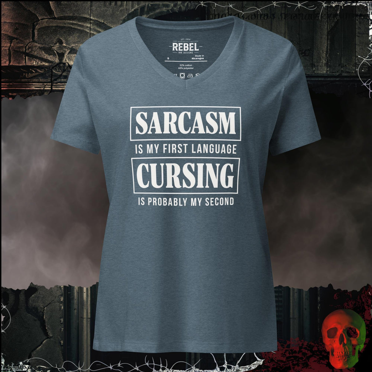 V-Neck Heather Slate / S Sarcasm Is My First Language Cursing Is Probably My Second Women's V-Neck Tee | Rebel Ink Designs
