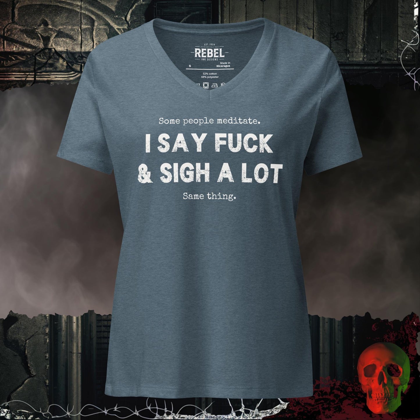 V-Neck Heather Slate / S Some People Meditate Relaxed V-Neck