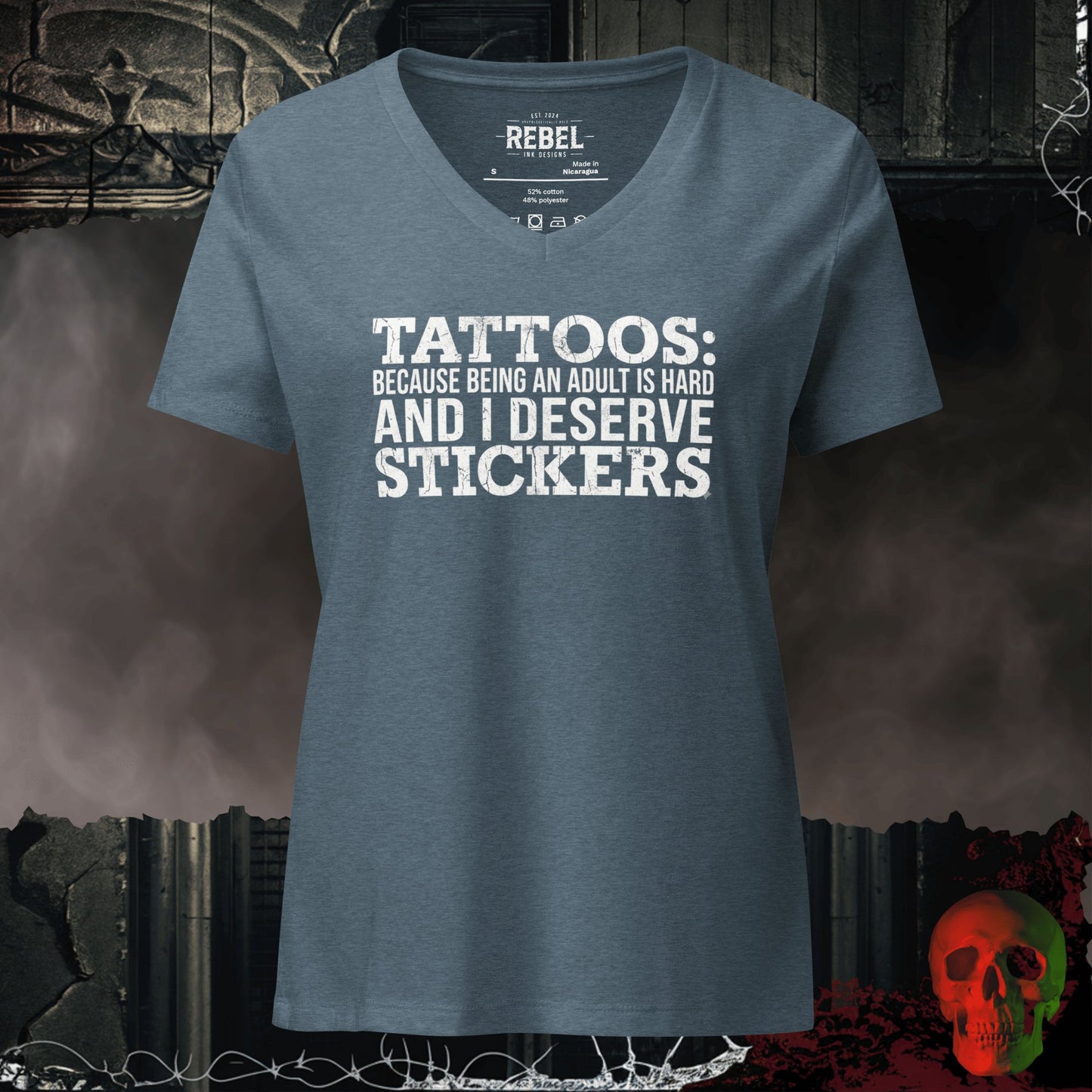 V-Neck Heather Slate / S Tattoos Are Just Stickers Relaxed V-Neck