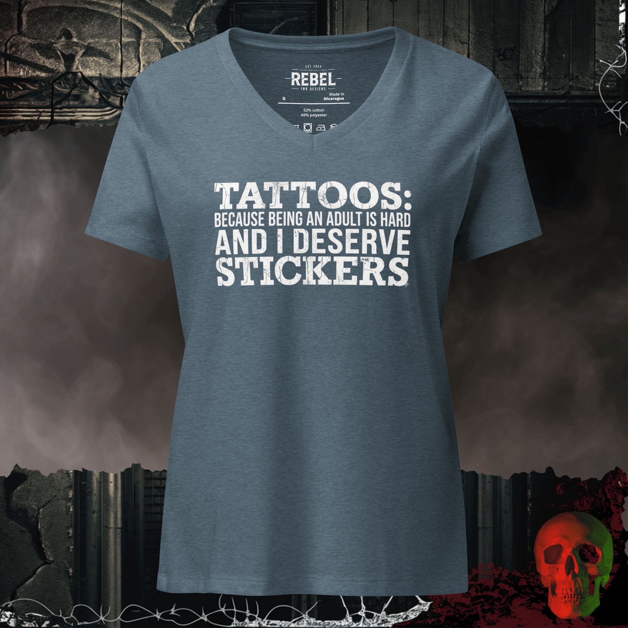 V-Neck Heather Slate / S Tattoos Are Just Stickers Relaxed V-Neck