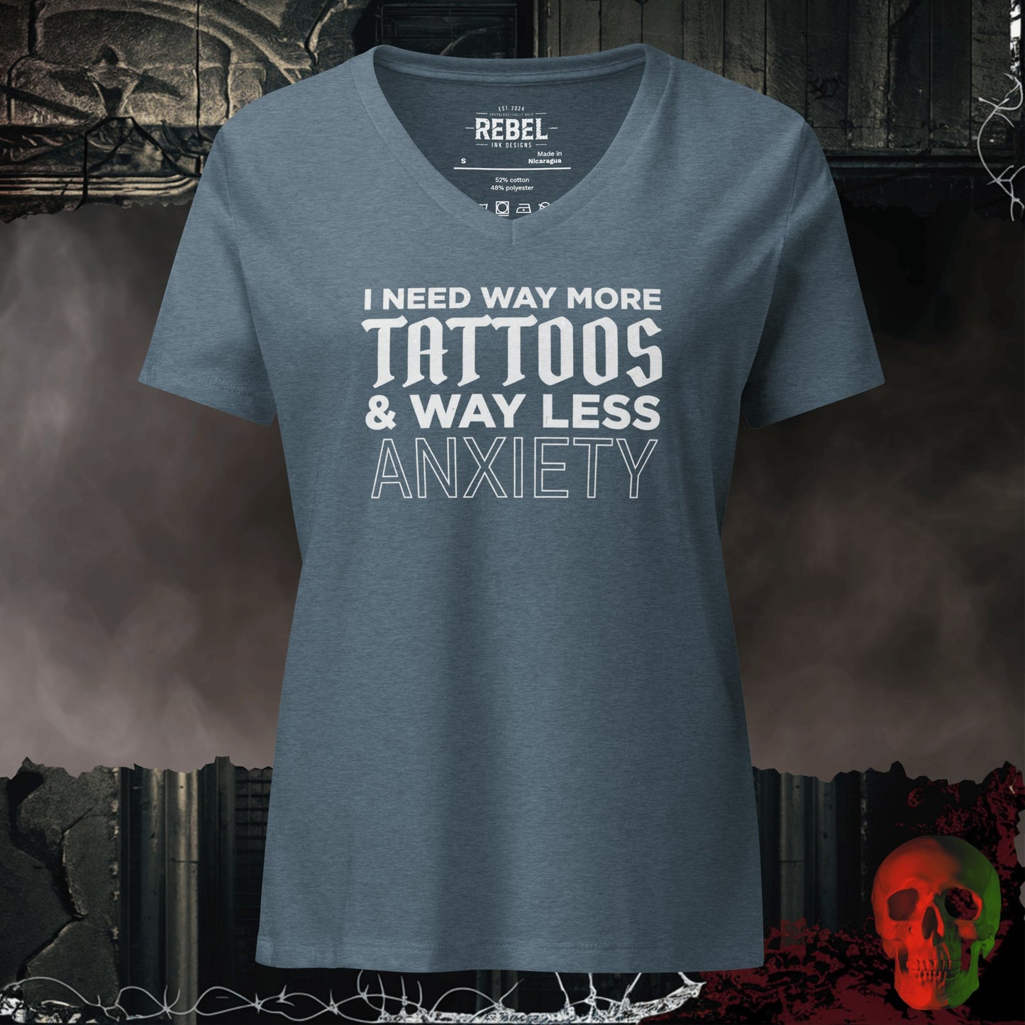V-Neck Heather Slate / S Way More Tattoos Relaxed V-Neck