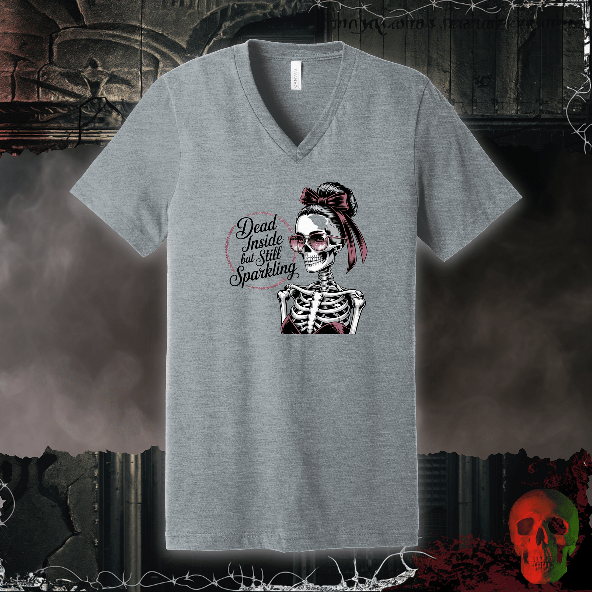 V-neck S / Athletic Heather Dead Inside but Sparkling V-Neck Tee