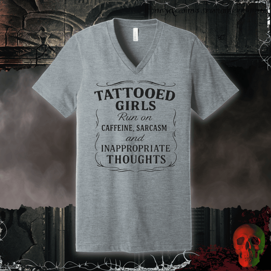 V-neck S / Athletic Heather Tattooed Girls V-Neck Tee