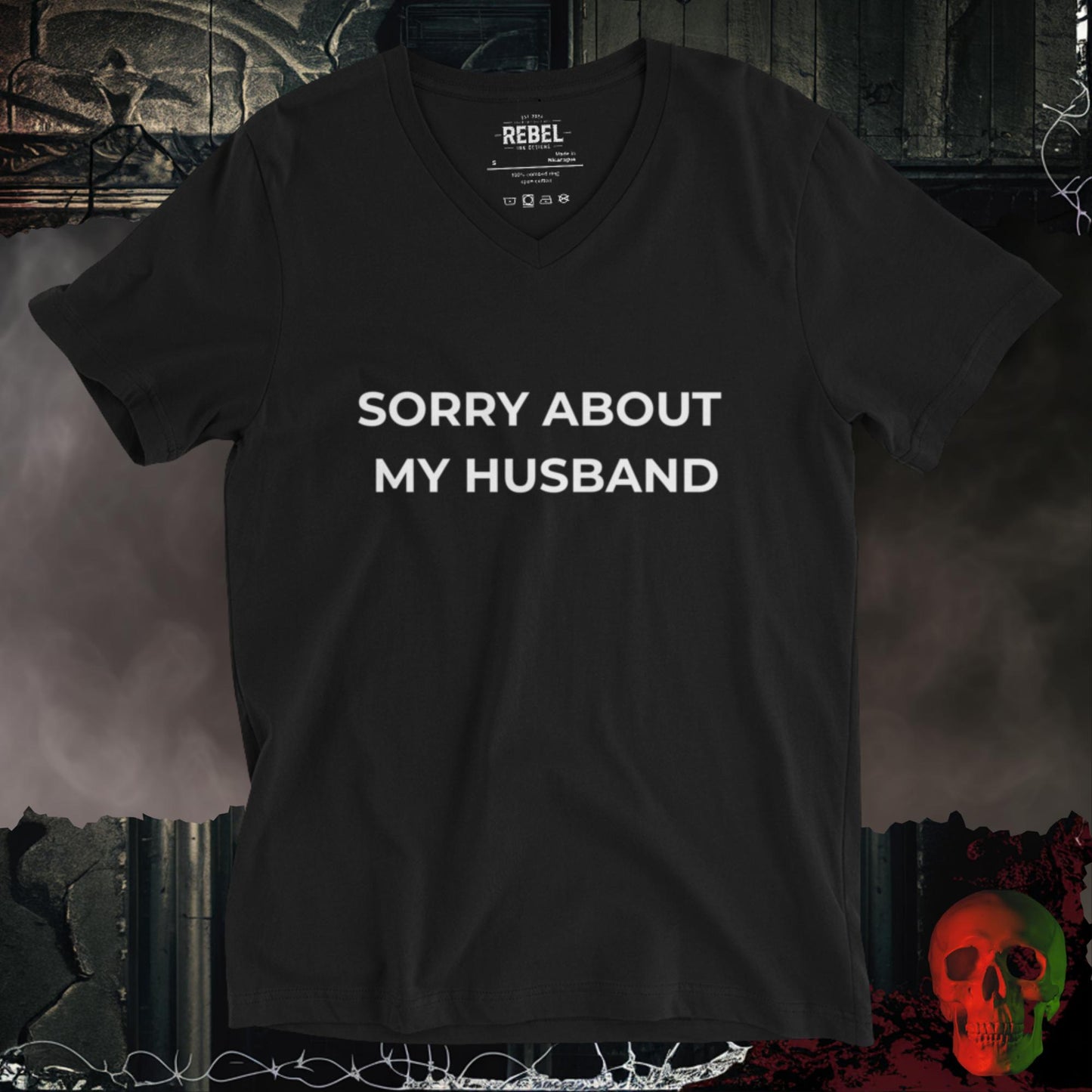 V-Neck S / Black Sorry About My Husband V-Neck Tee