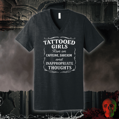 V-neck S / Dark Grey Heather Tattooed Girls V-Neck Tee