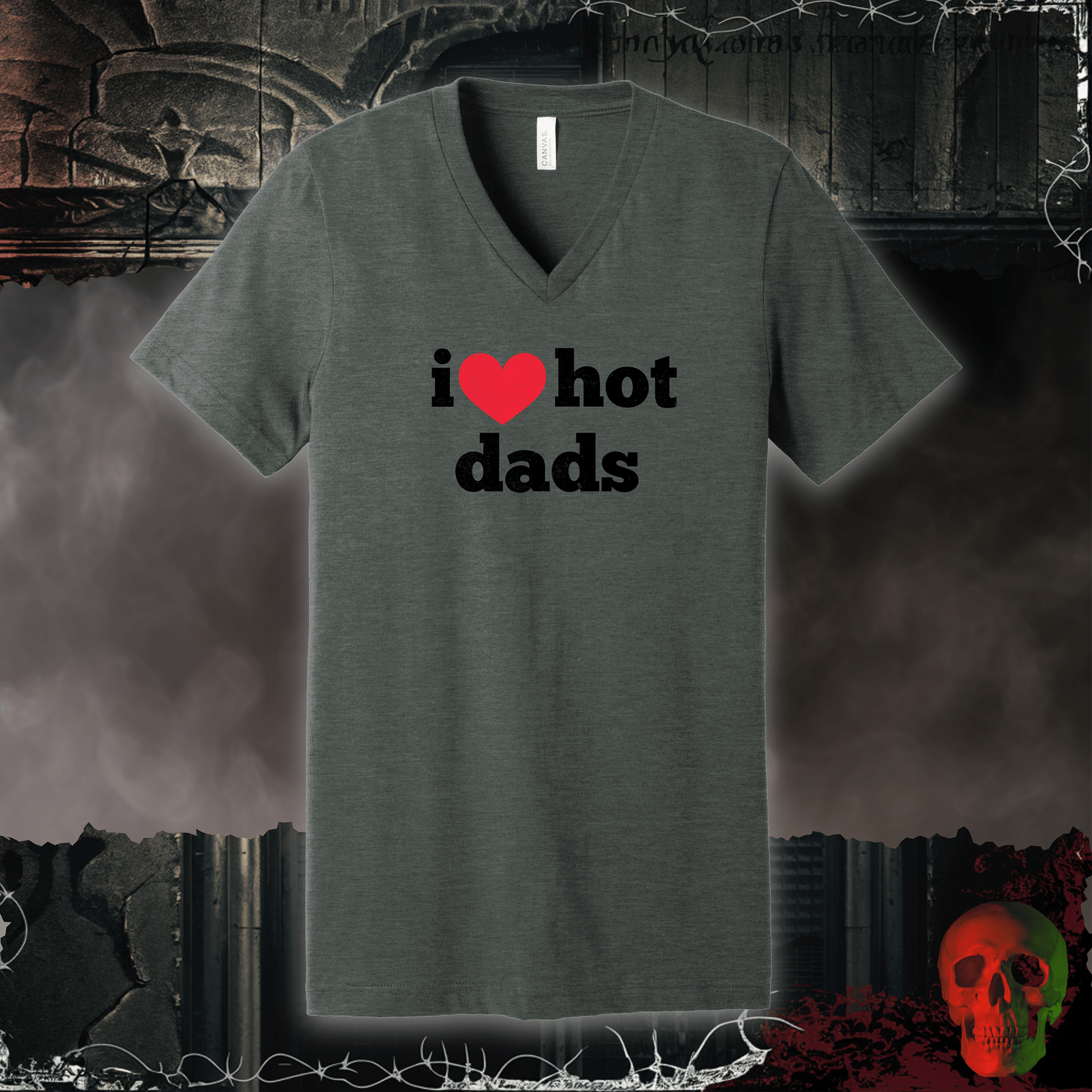 V-neck S / Deep Heather I (Heart) Hot Dads V-Neck Tee