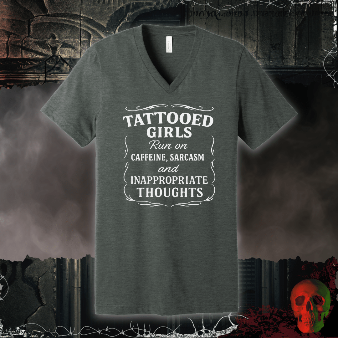 V-neck S / Deep Heather Tattooed Girls V-Neck Tee