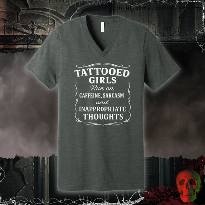 V-neck S / Deep Heather Tattooed Girls V-Neck Tee
