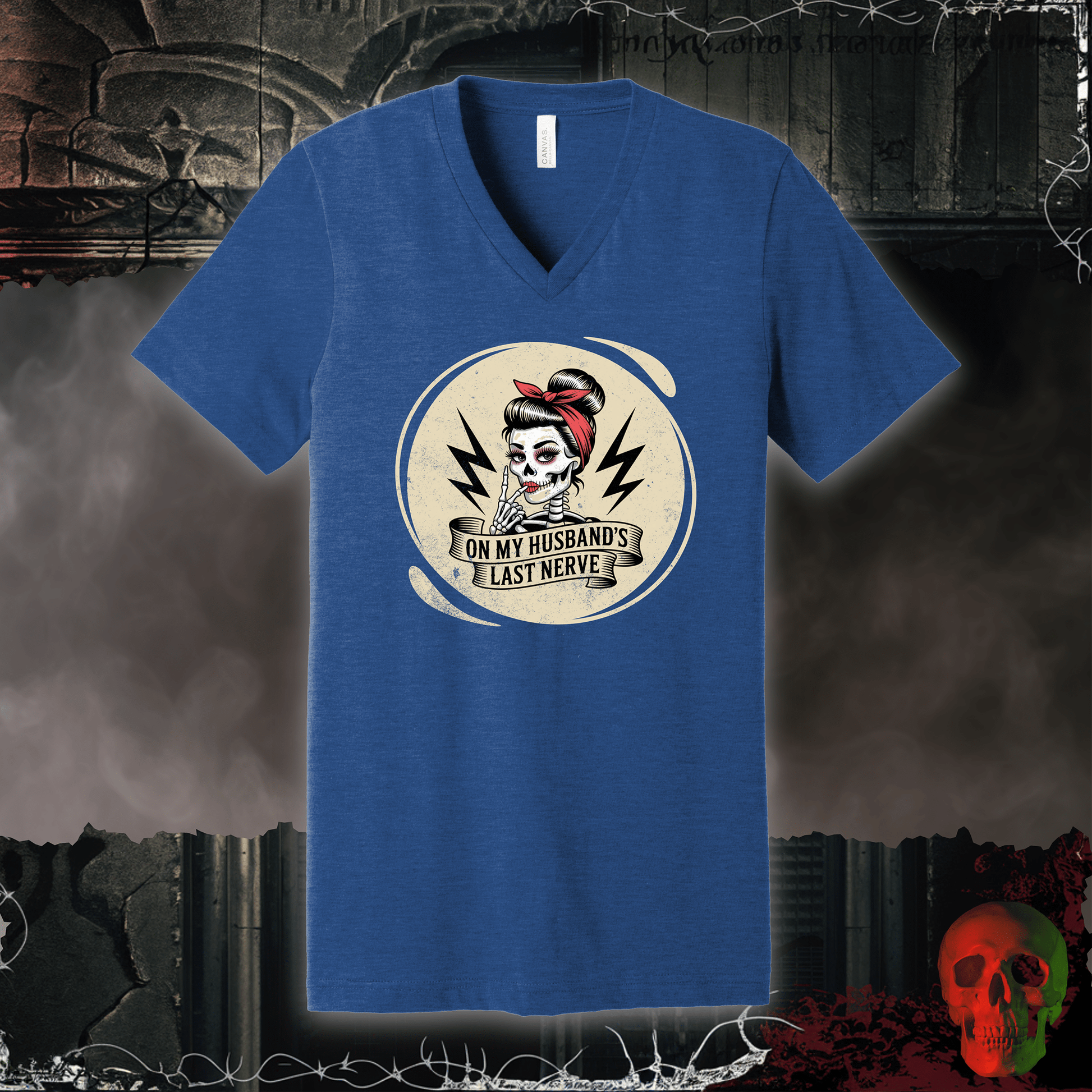 V-neck S / Heather True Royal His Last Nerve V-Neck Tee