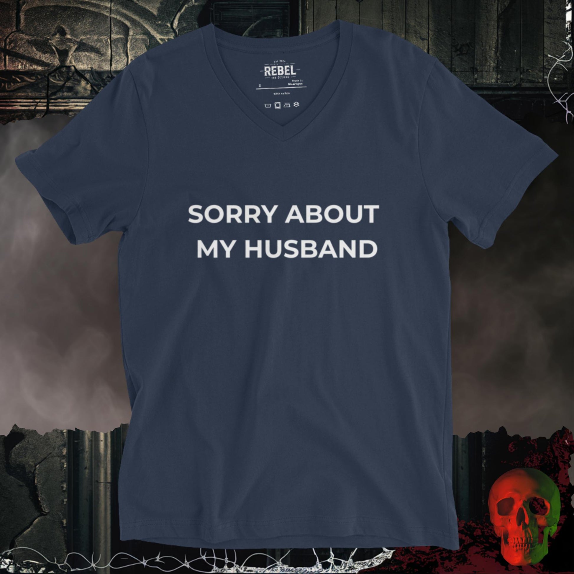 V-Neck S / Navy Sorry About My Husband V-Neck Tee
