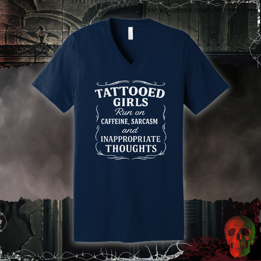 V-Neck S / Navy Tattooed Girls V-Neck Tee