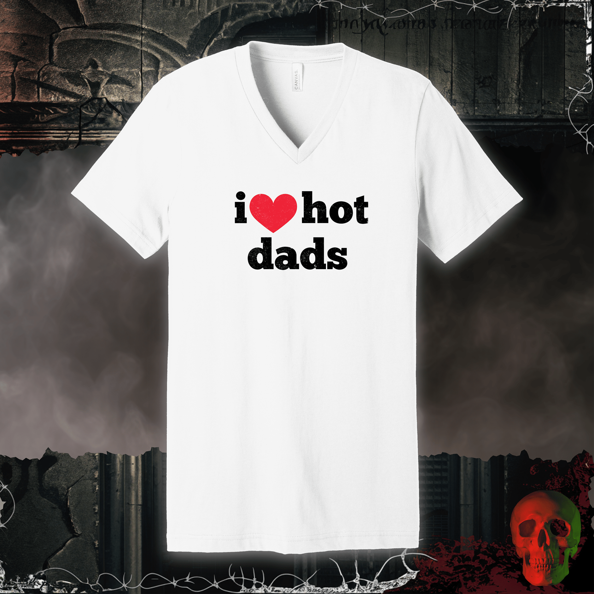 V-neck S / White I (Heart) Hot Dads V-Neck Tee