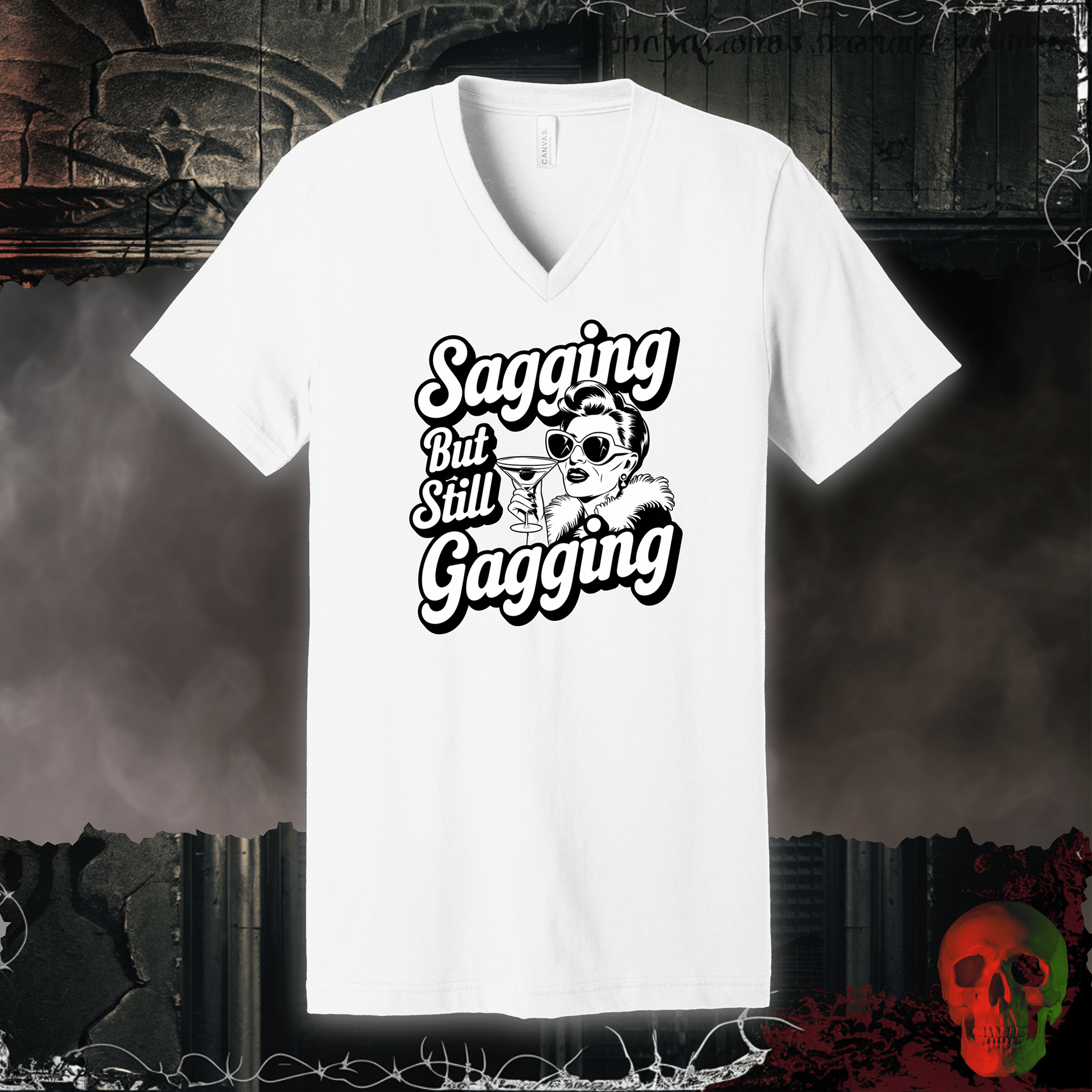 V-neck S / White Sagging and Gagging V-Neck Tee