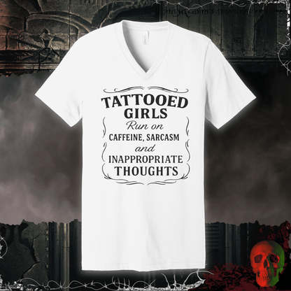 V-neck S / White Tattooed Girls V-Neck Tee