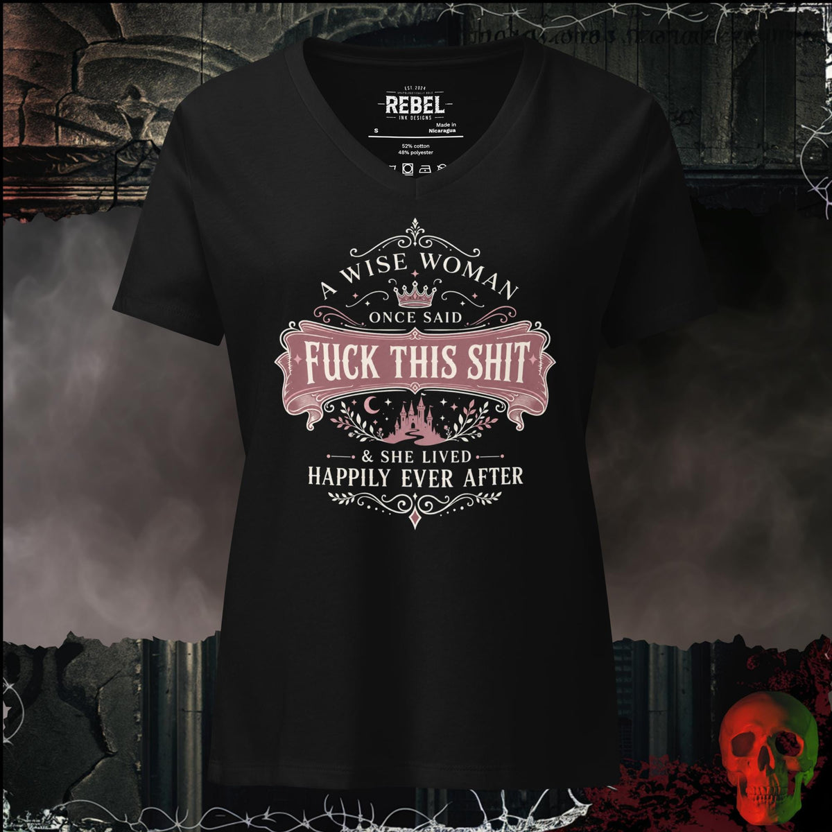 V-Neck Solid Black Blend / S A Wise Woman Once Said F*ck This Shit & She Lived Happily Ever After Women's V-Neck Tee | Rebel Ink Designs