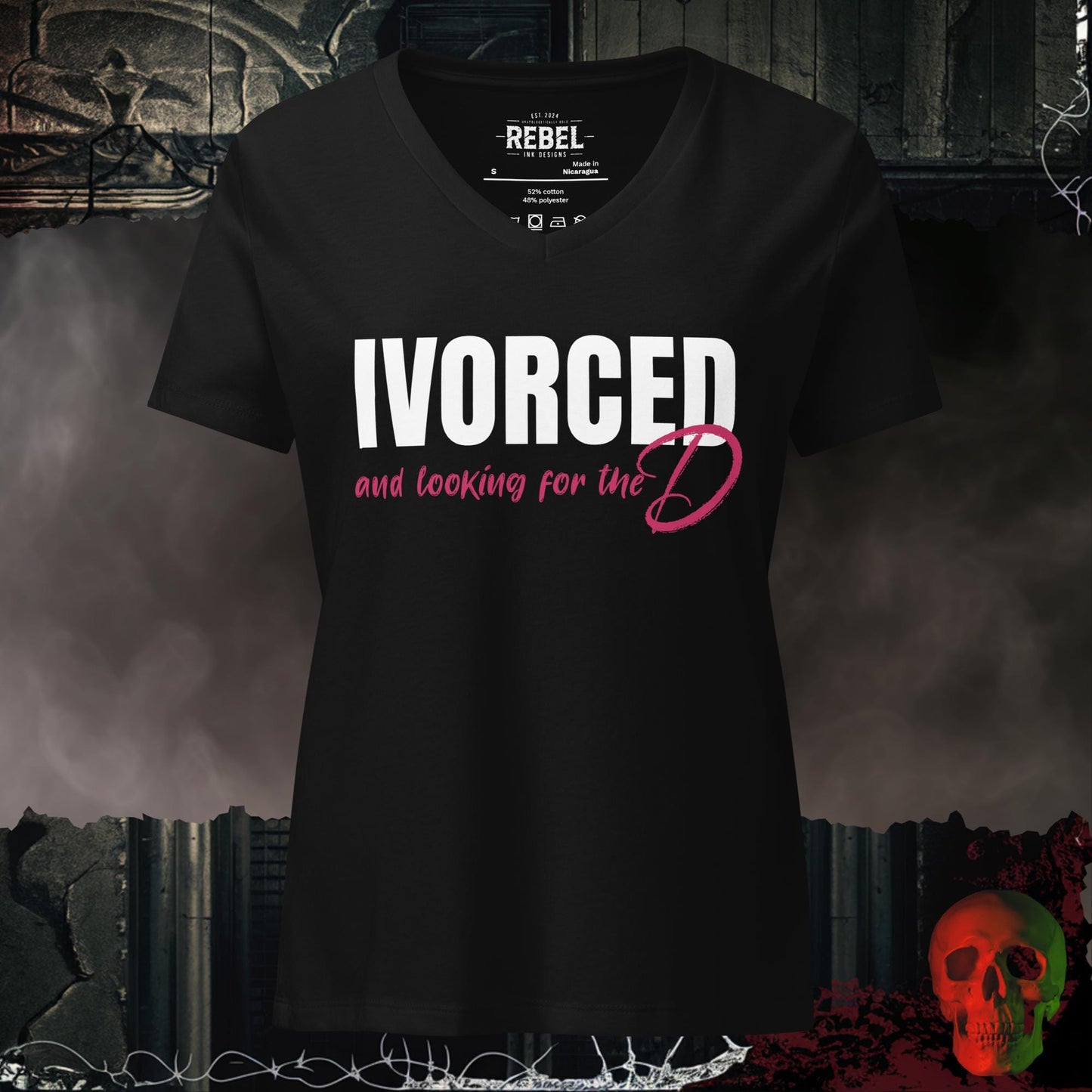 V-Neck Solid Black Blend / S Divorced and Looking for the D... V-Neck Graphic Tee Bold Statement Shirt
