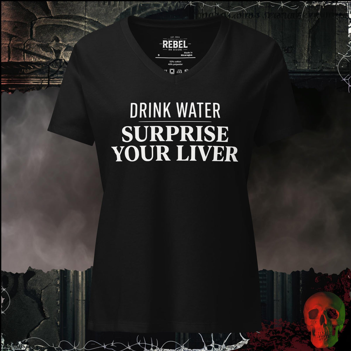 V-Neck Solid Black Blend / S Drink Water Surprise Your Liver Women's V-Neck Tee | Rebel Ink Designs