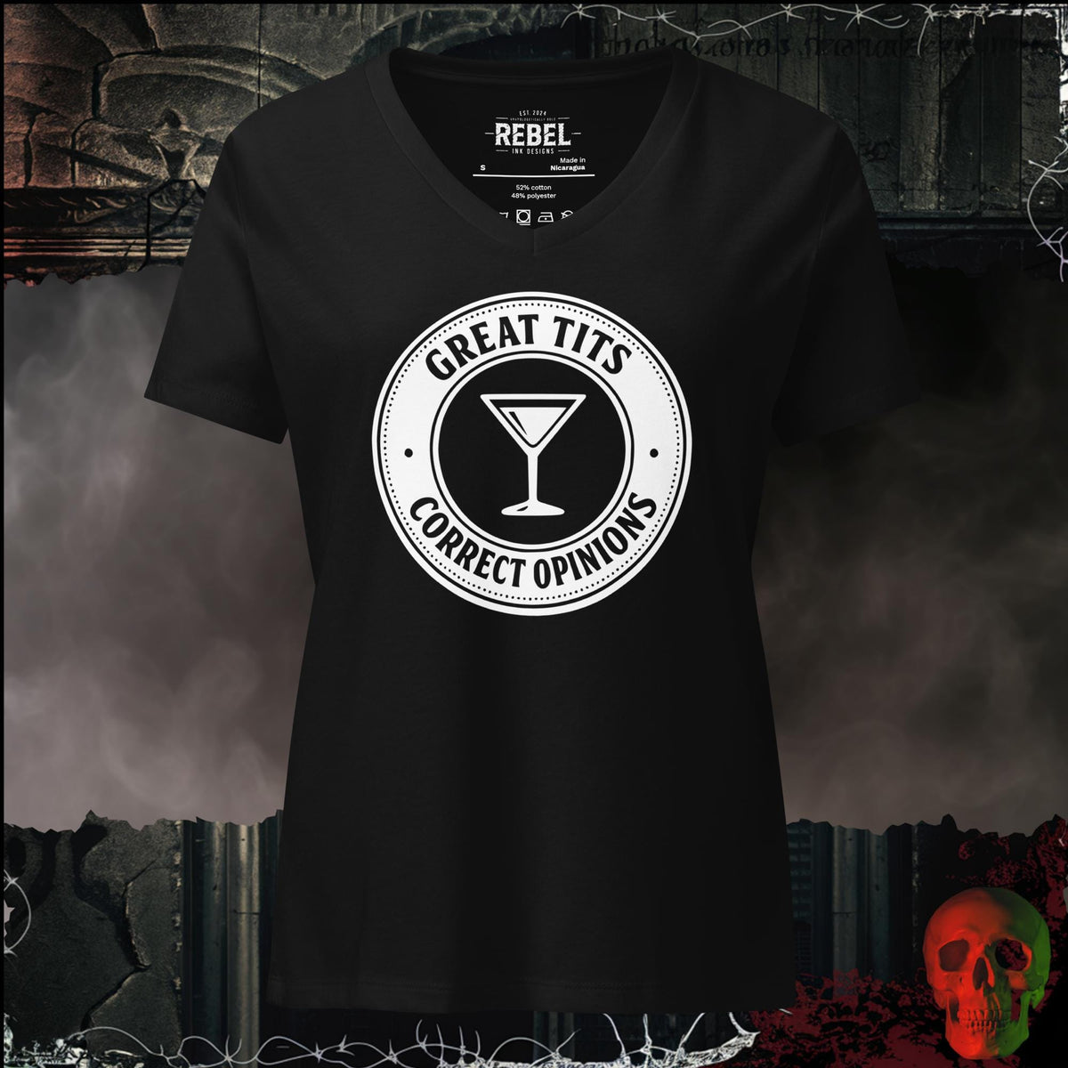 V-Neck Solid Black Blend / S Great Tits, Correct Opinions Women's V-Neck Tee | Rebel Ink Designs