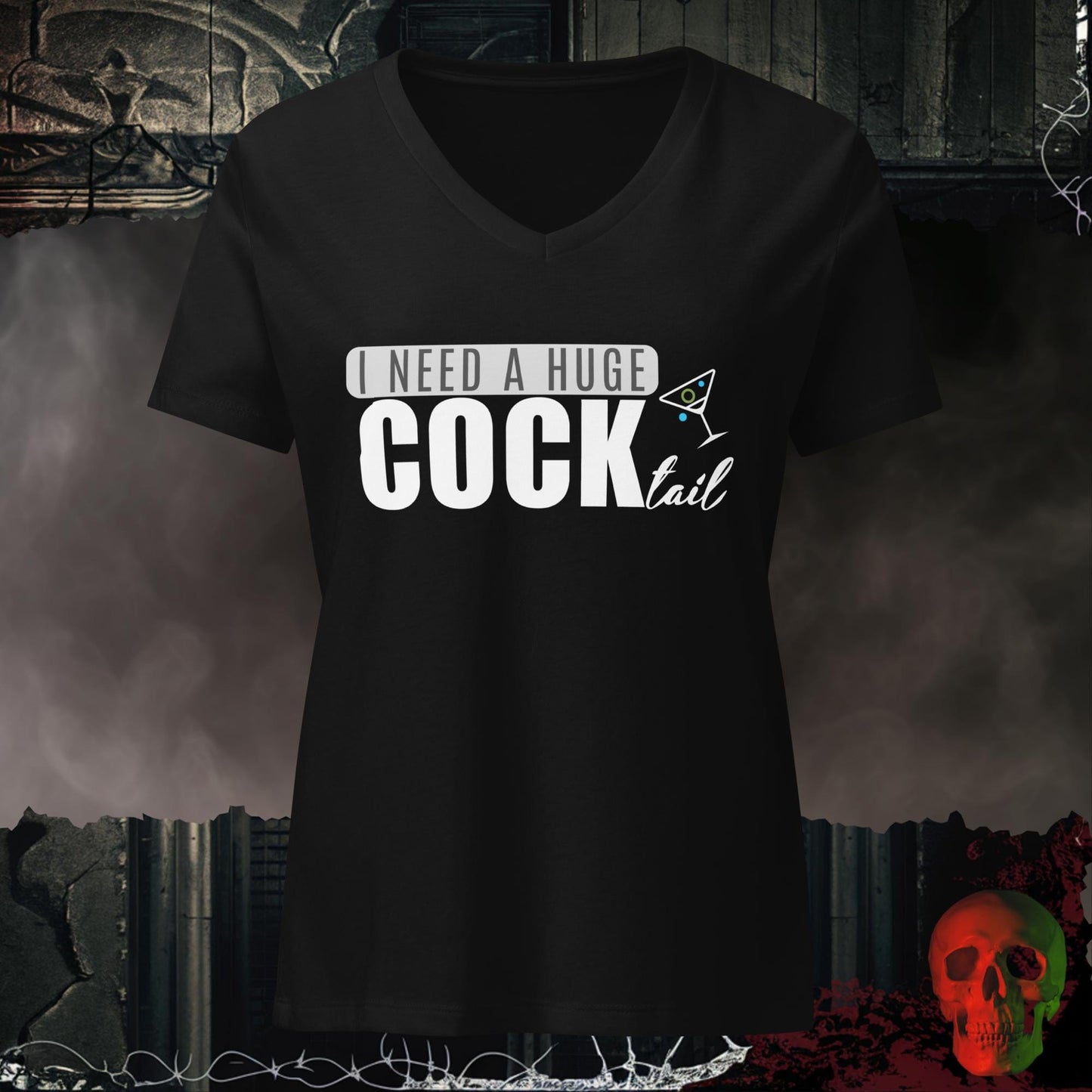 V-Neck Solid Black Blend / S Huge COCK-tail Relaxed V-Neck
