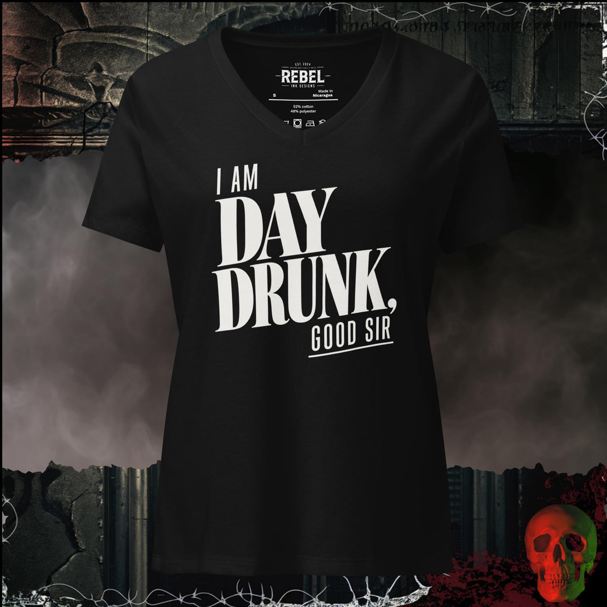 V-Neck Solid Black Blend / S I Am Day Drunk, Good Sir Women's V-Neck Tee | Rebel Ink Designs