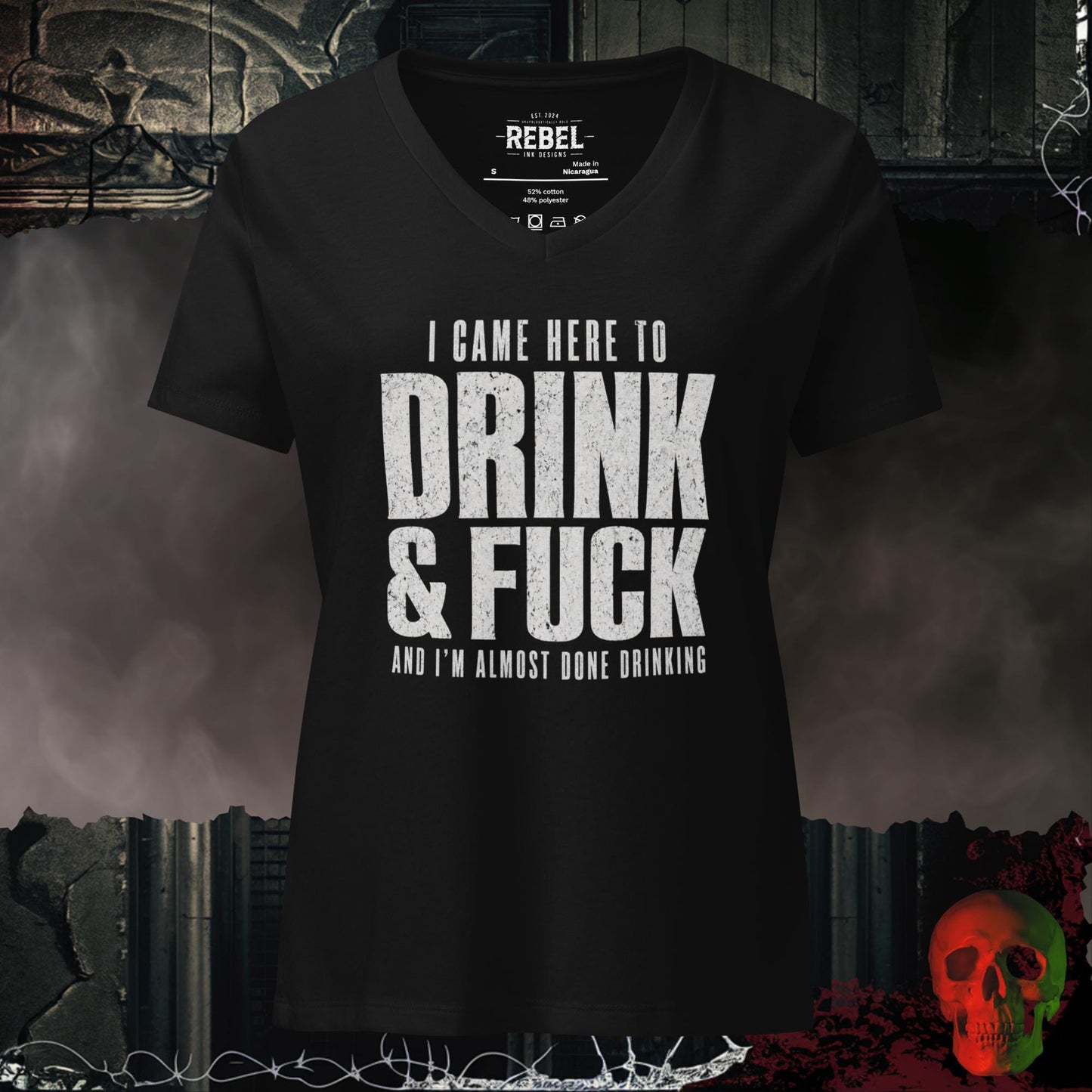 V-Neck Solid Black Blend / S I Came Here to Drink & F*ck Bold Graphic Women's V-Neck