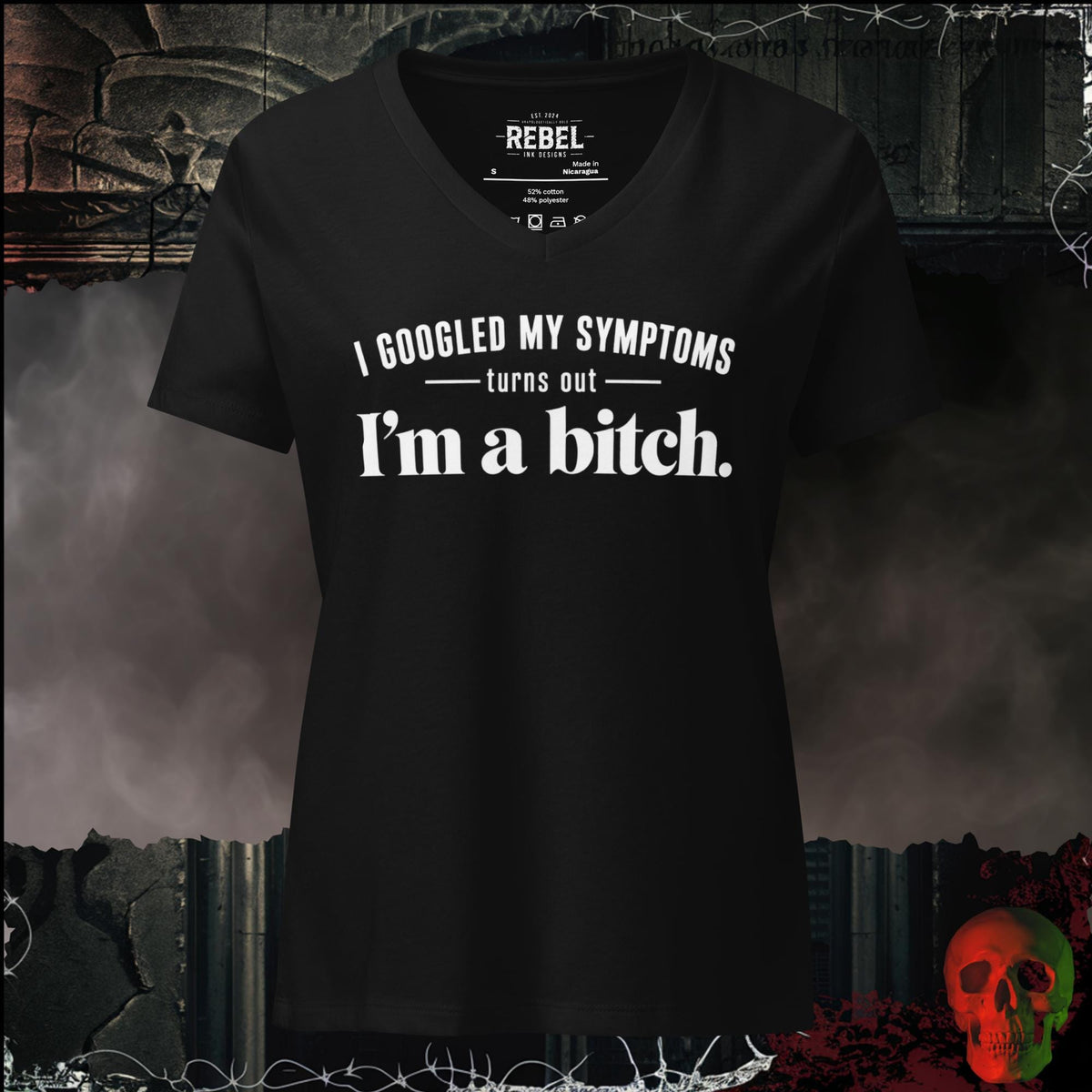 V-Neck Solid Black Blend / S I Googled My Symptoms Turns Out I'm A Bitch Women's V-Neck Tee | Rebel Ink Designs